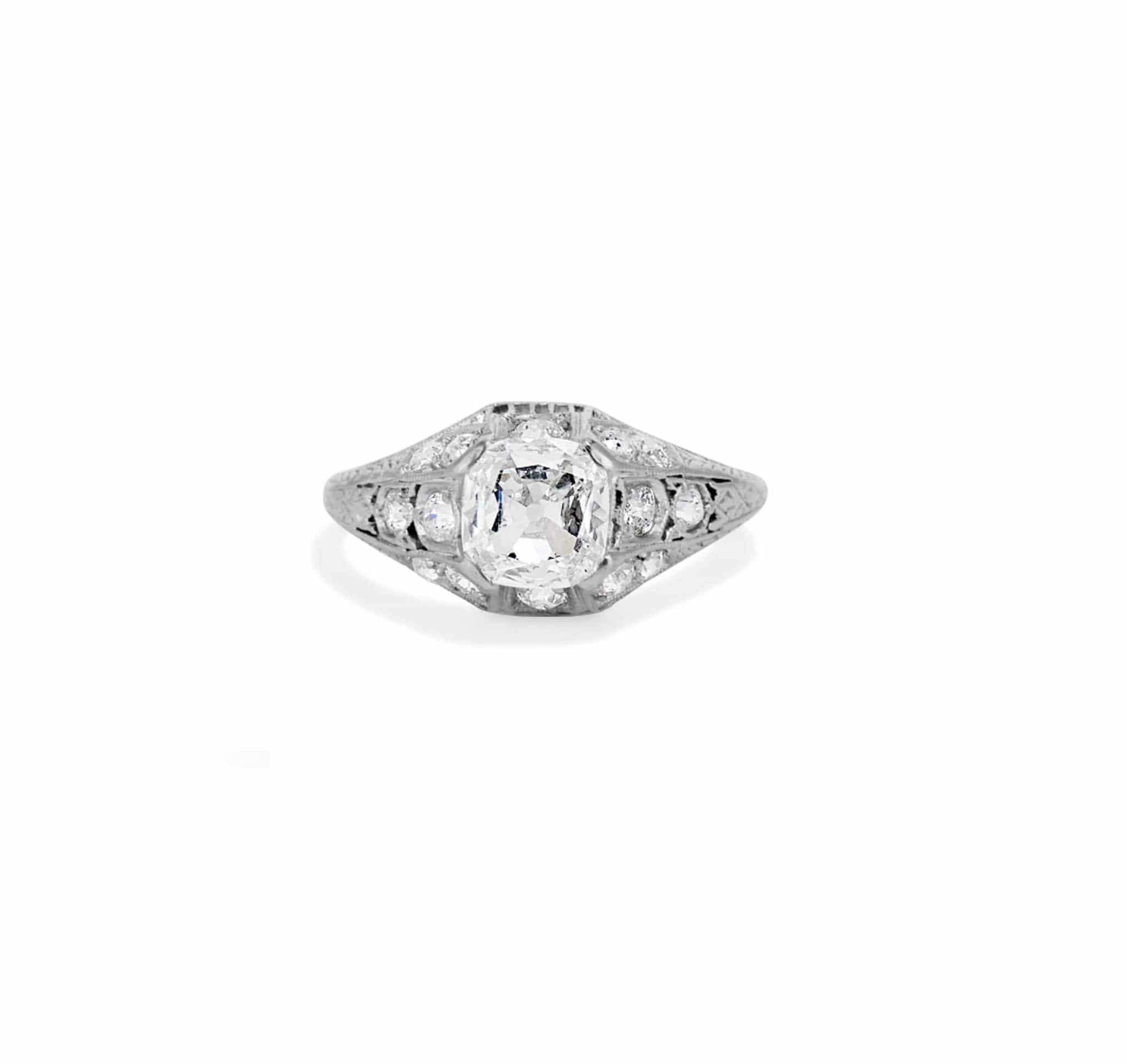 Edwardian 1.02 Carat Old Mine Cushion Cut Diamond Filigree Ring