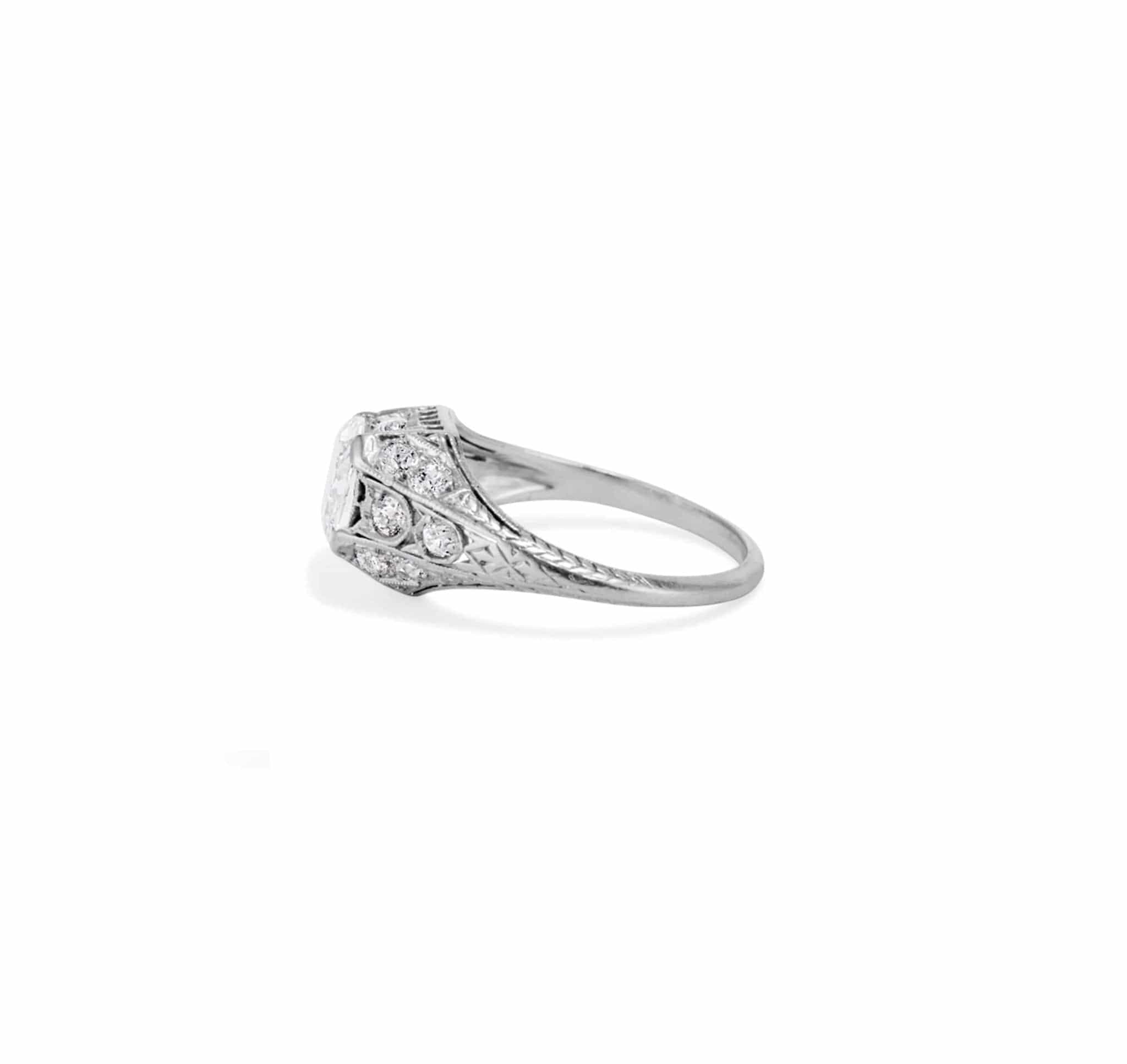 Edwardian 1.02 Carat Old Mine Cushion Cut Diamond Filigree Ring - Image 3