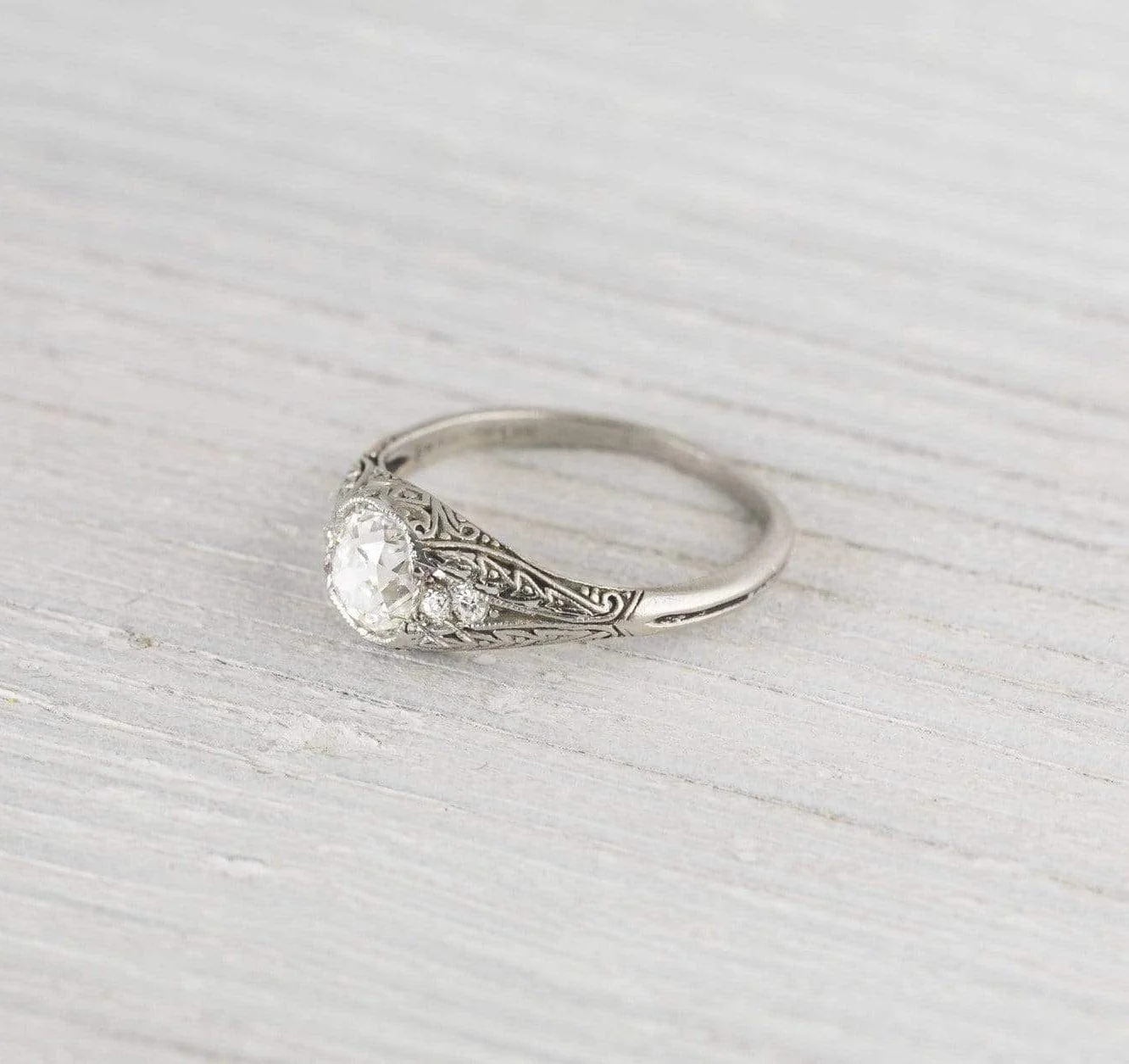 1.02 Carat Vintage Cushion Cut Diamond Engagement Ring