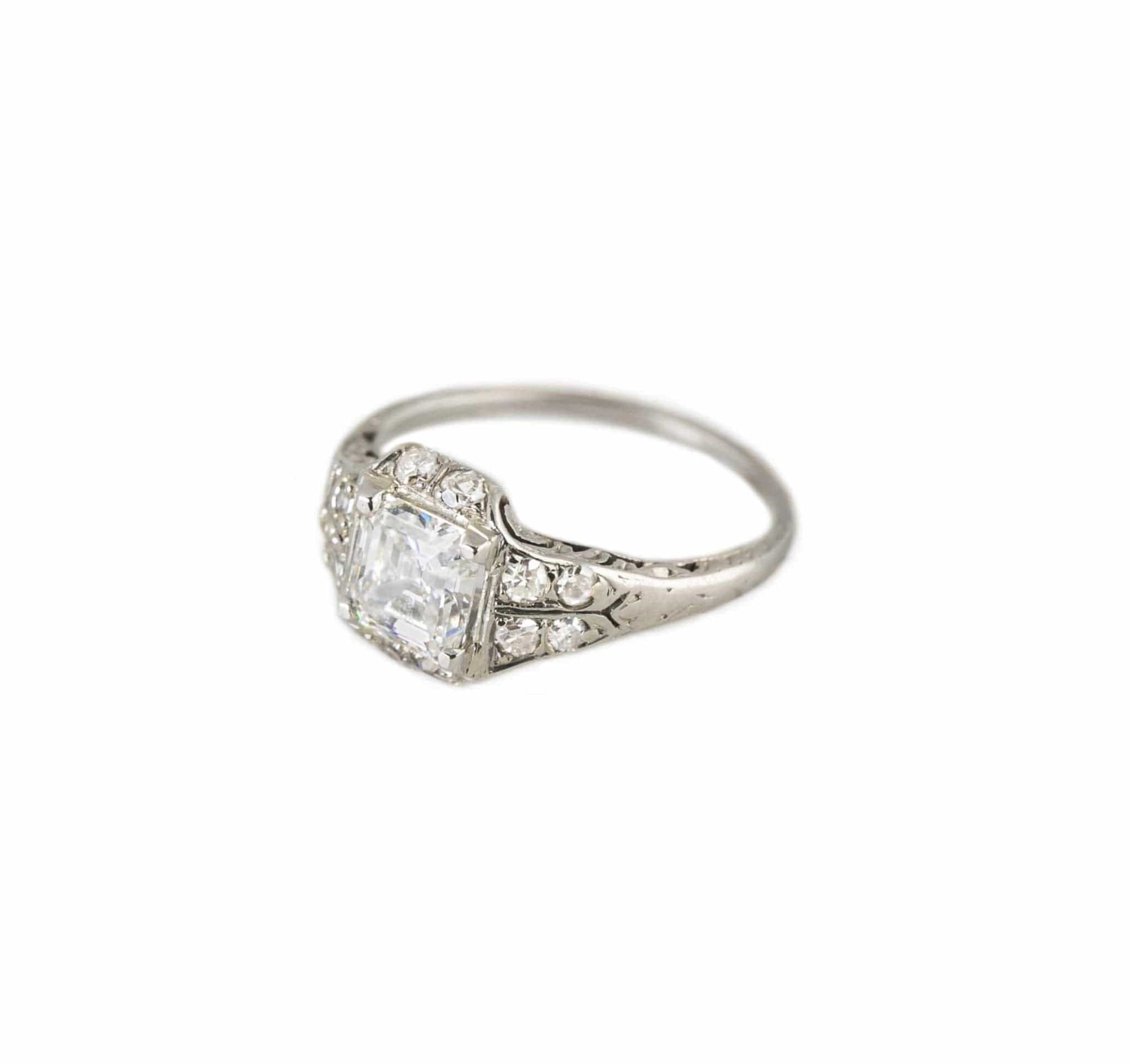1.02 Vintage Asscher Cut Art Deco Engagement Ring