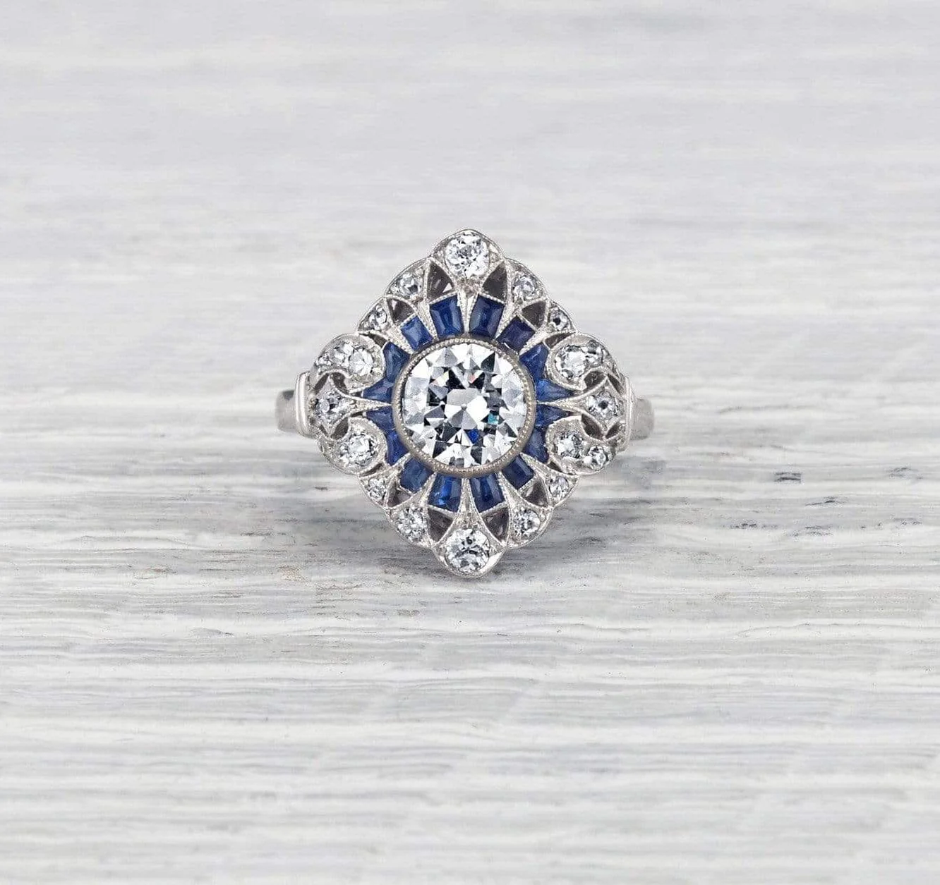1.04 Carat Diamond and Sapphire Edwardian Engagement Ring - Image 2