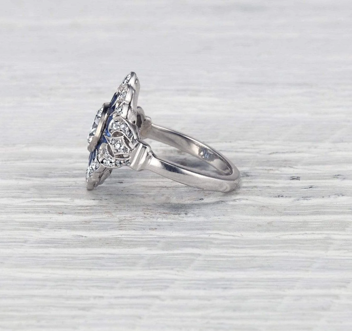 1.04 Carat Diamond and Sapphire Edwardian Engagement Ring - Image 3