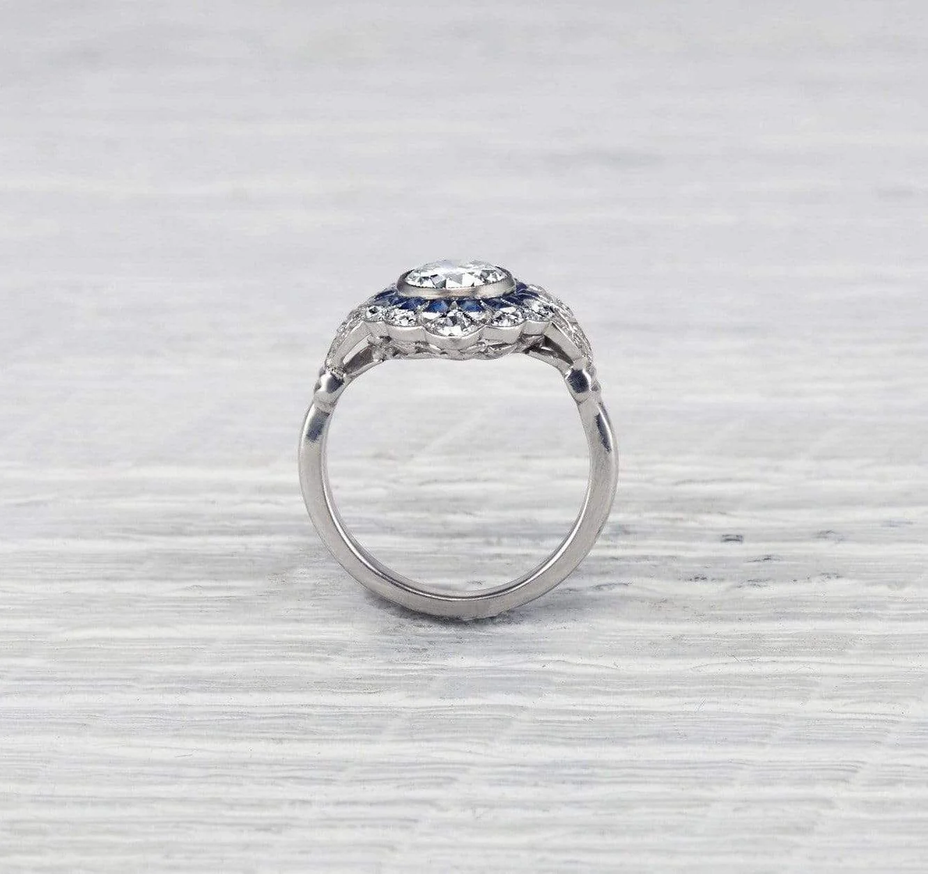 1.04 Carat Diamond and Sapphire Edwardian Engagement Ring - Image 4