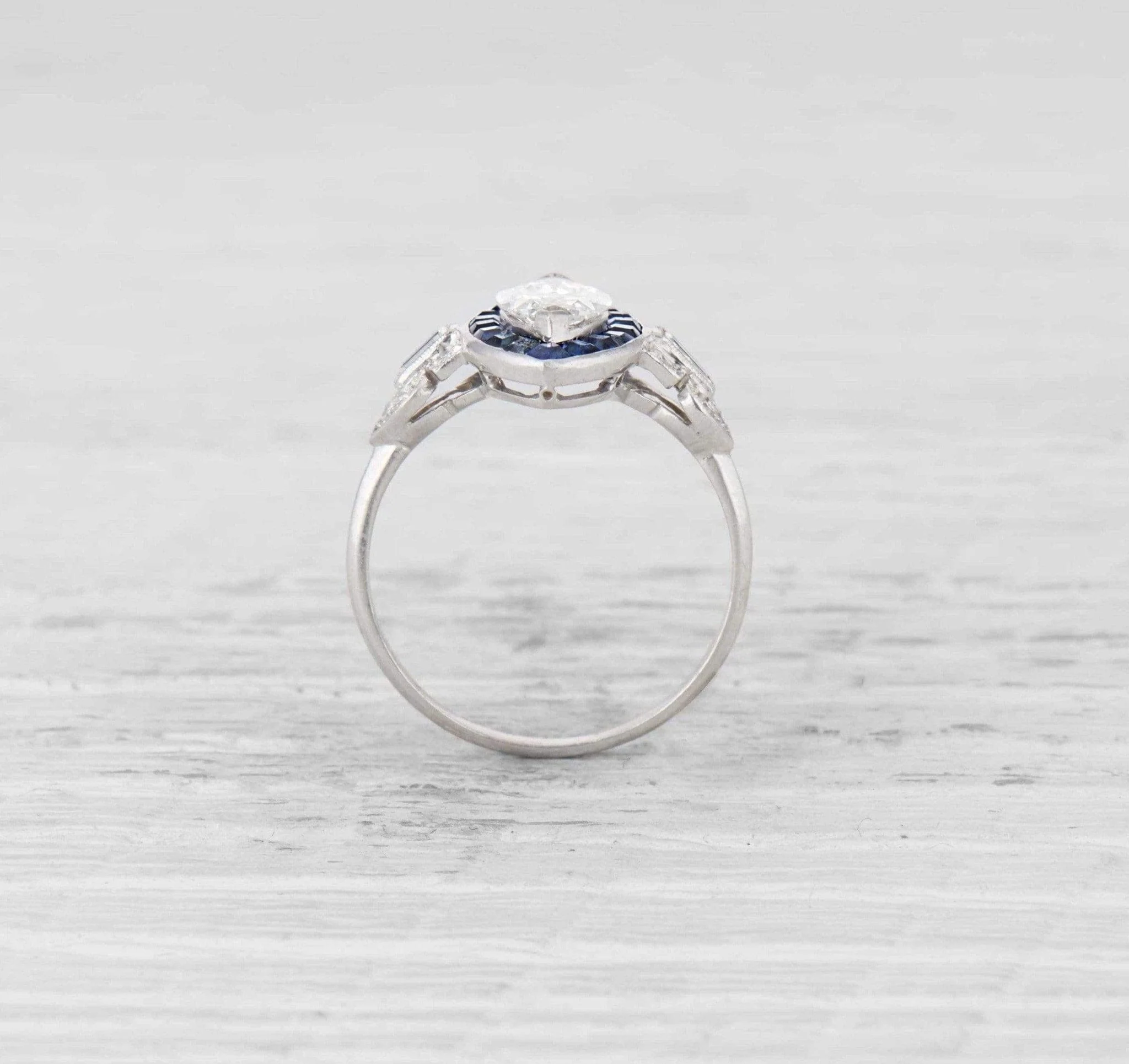 1.07 Carat Art Deco Diamond and Sapphire Engagement Ring - Image 4