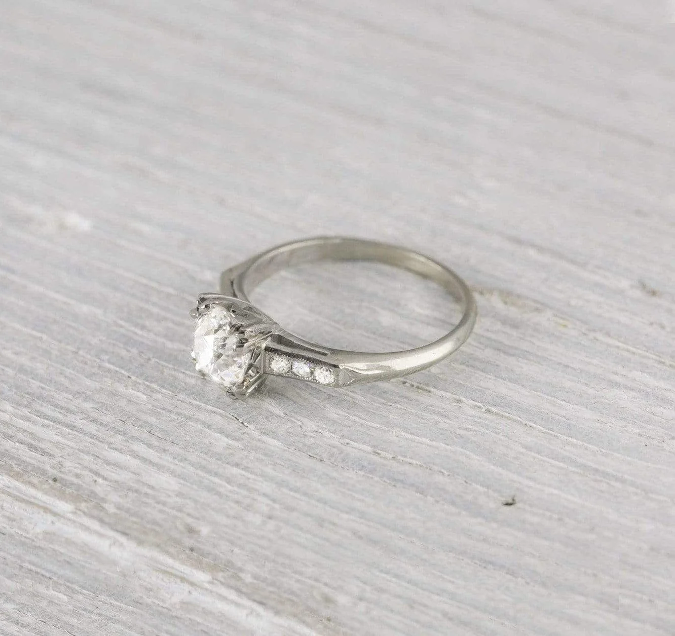 1.09 Carat Old European Cut Diamond Vintage Solitaire Engagement Ring