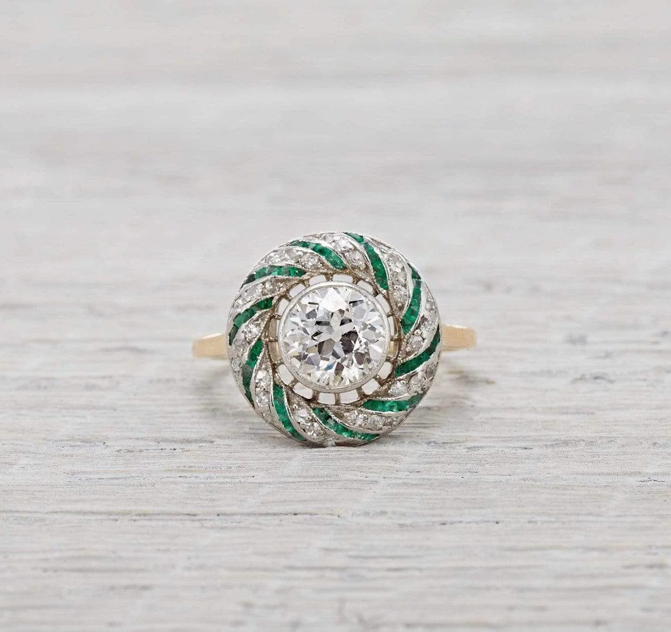 1.15 Carat Edwardian Diamond and Emerald Engagement Ring - Image 2