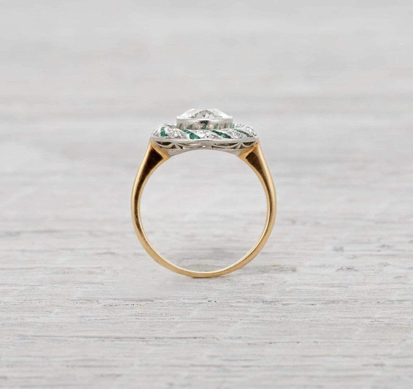 1.15 Carat Edwardian Diamond and Emerald Engagement Ring - Image 4