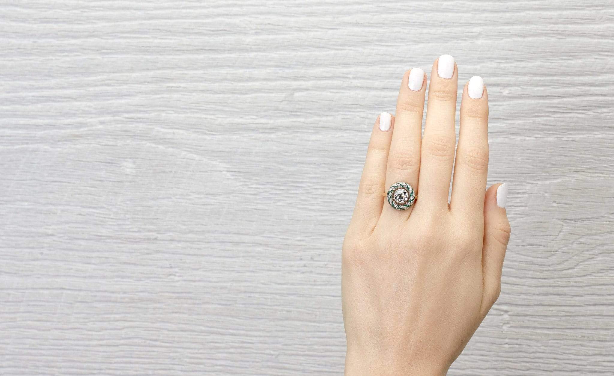 1.15 Carat Edwardian Diamond and Emerald Engagement Ring - Image 5