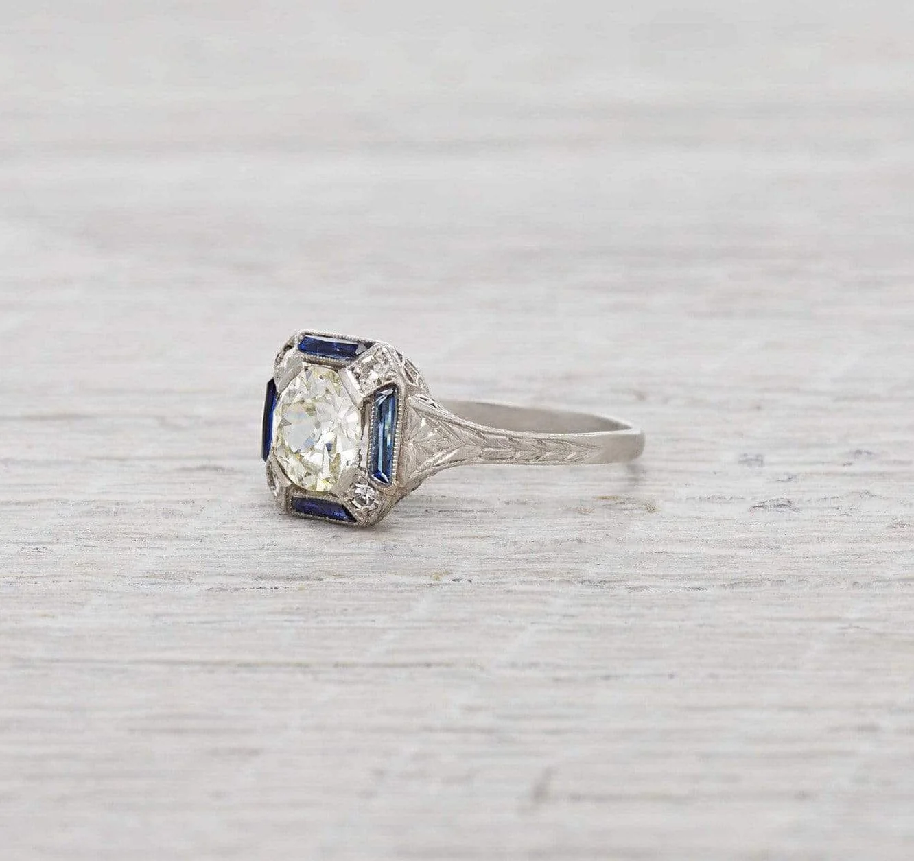 1.17 Carat Art Deco Diamond and Sapphire Engagement Ring