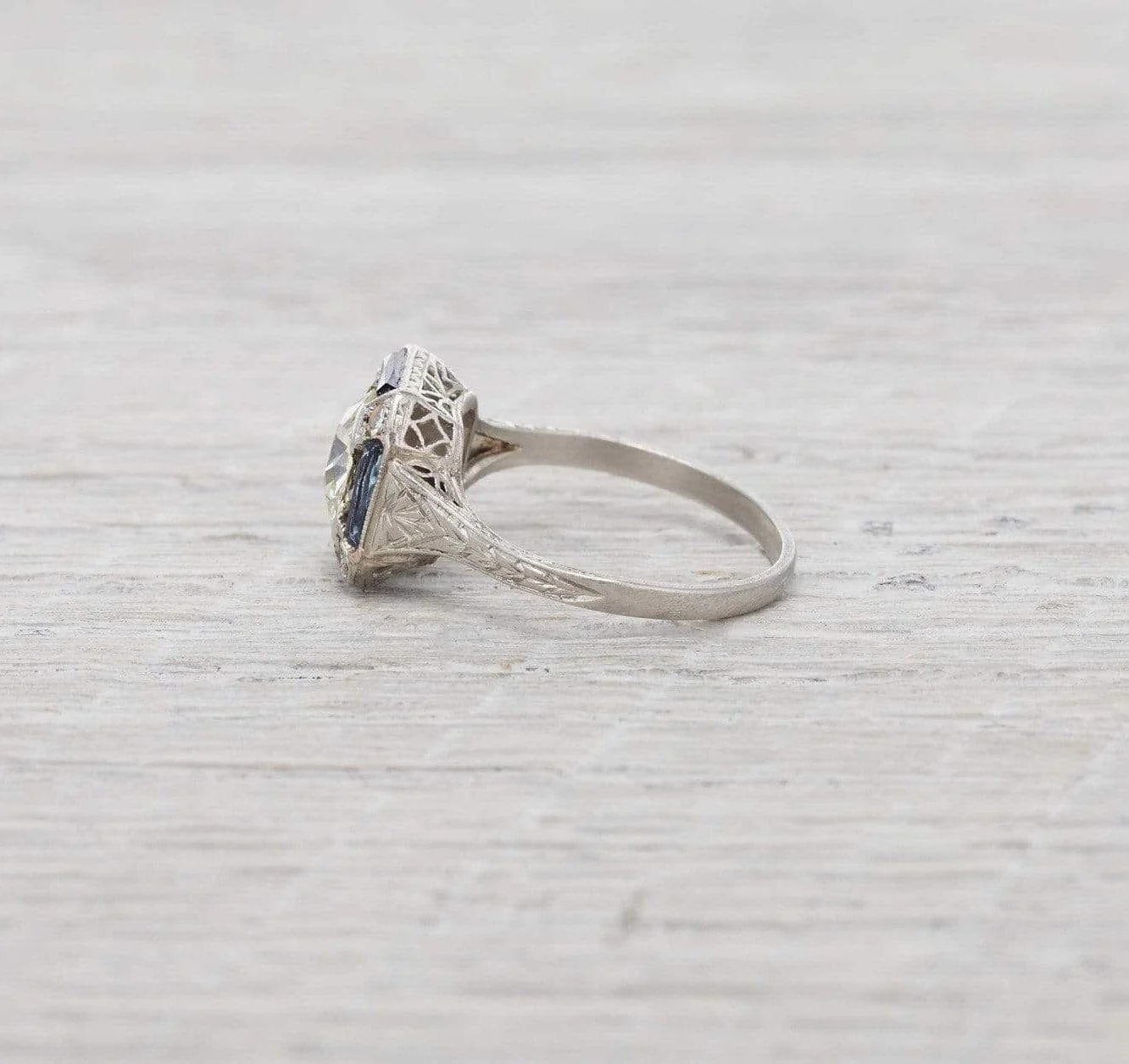 1.17 Carat Art Deco Diamond and Sapphire Engagement Ring - Image 3