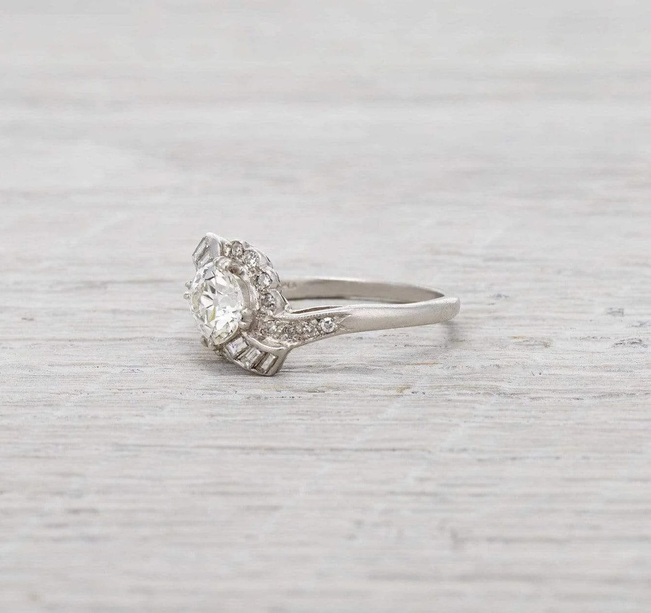 1.17 Carat Old European Cut Diamond Engagement Ring