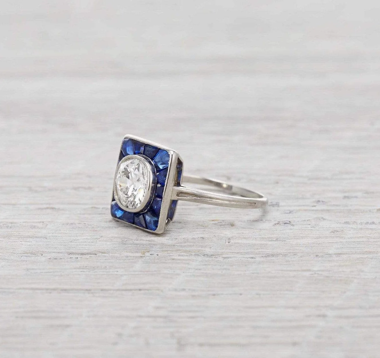 1.22 Carat Art Deco Diamond and Sapphire Engagement Ring
