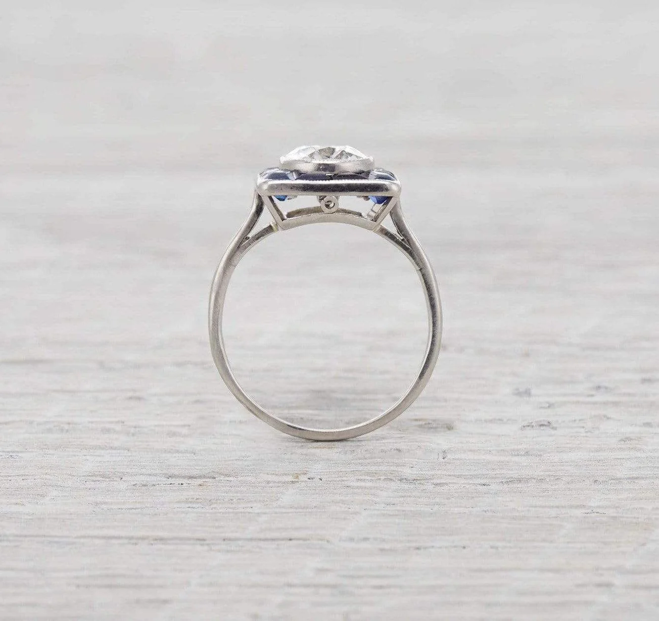 1.22 Carat Art Deco Diamond and Sapphire Engagement Ring - Image 4