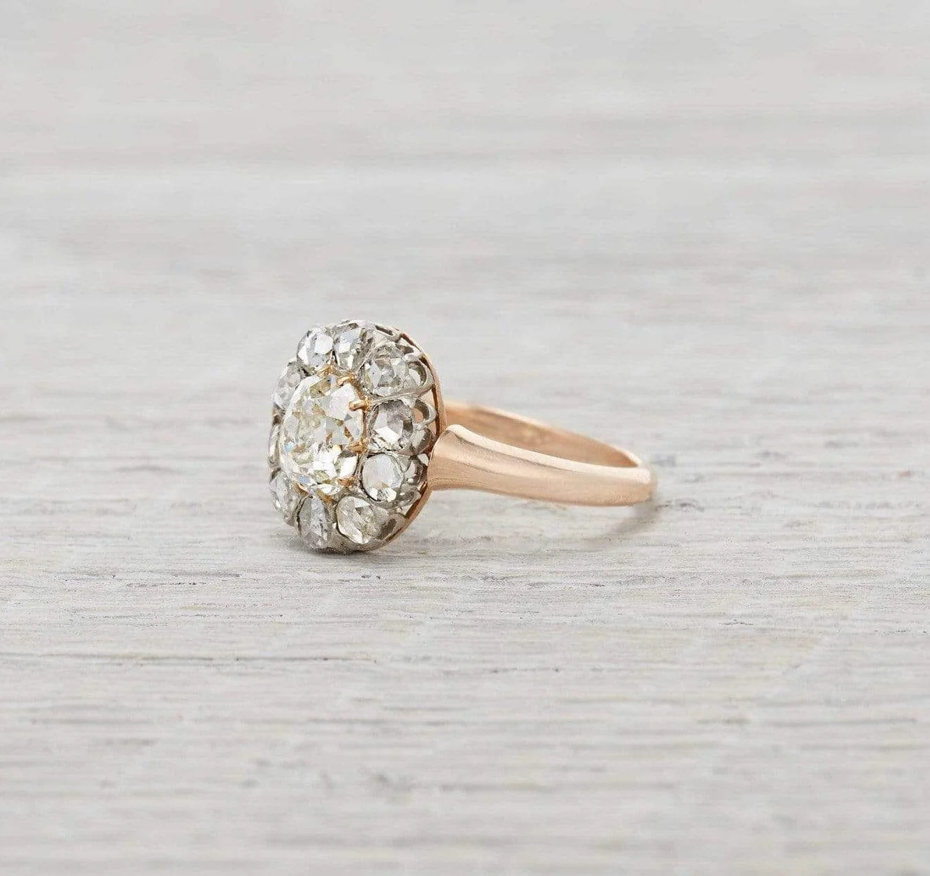 1.40 Carat Edwardian Diamond Cluster Gold Engagement Ring