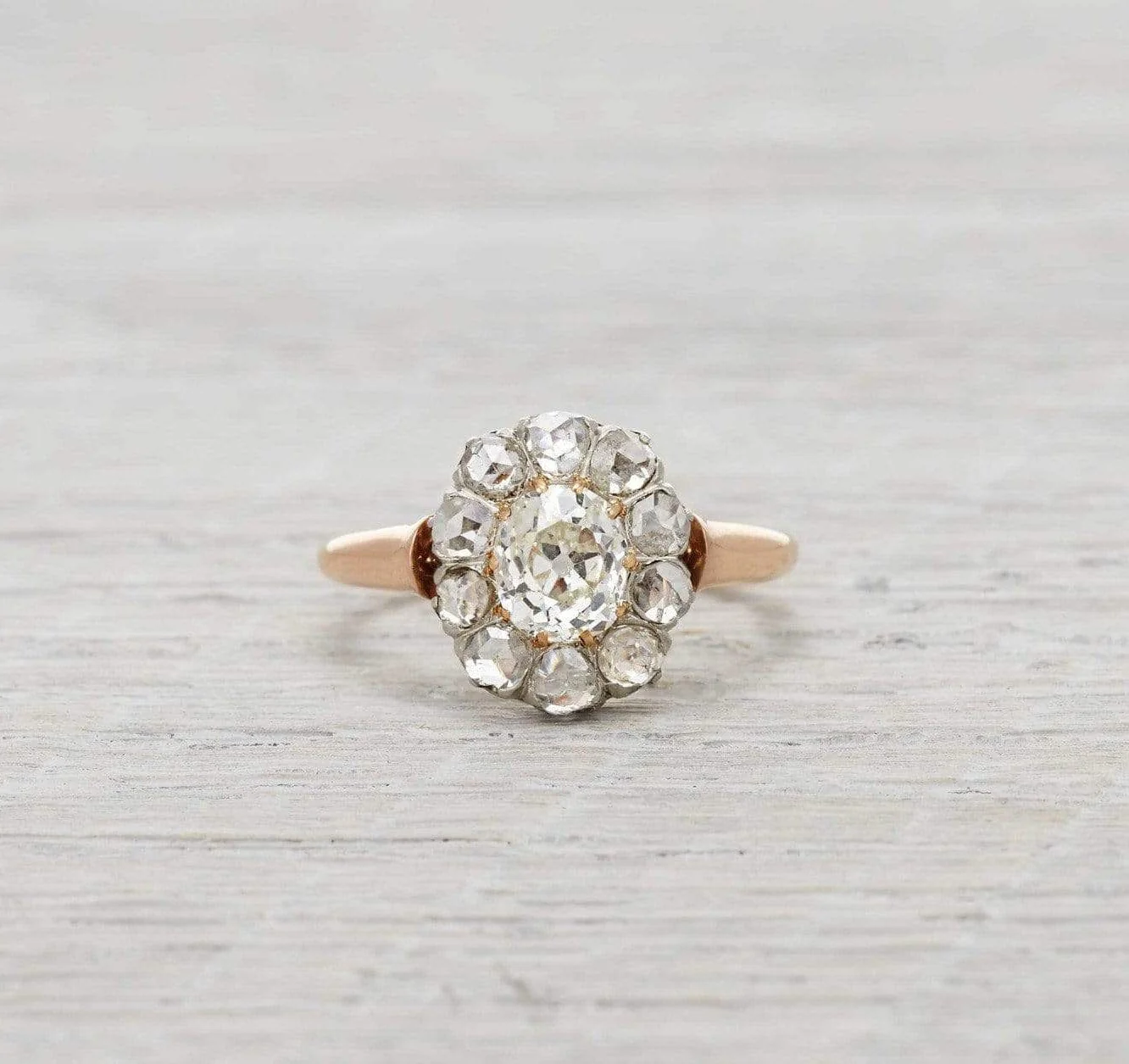 1.40 Carat Edwardian Diamond Cluster Gold Engagement Ring - Image 2