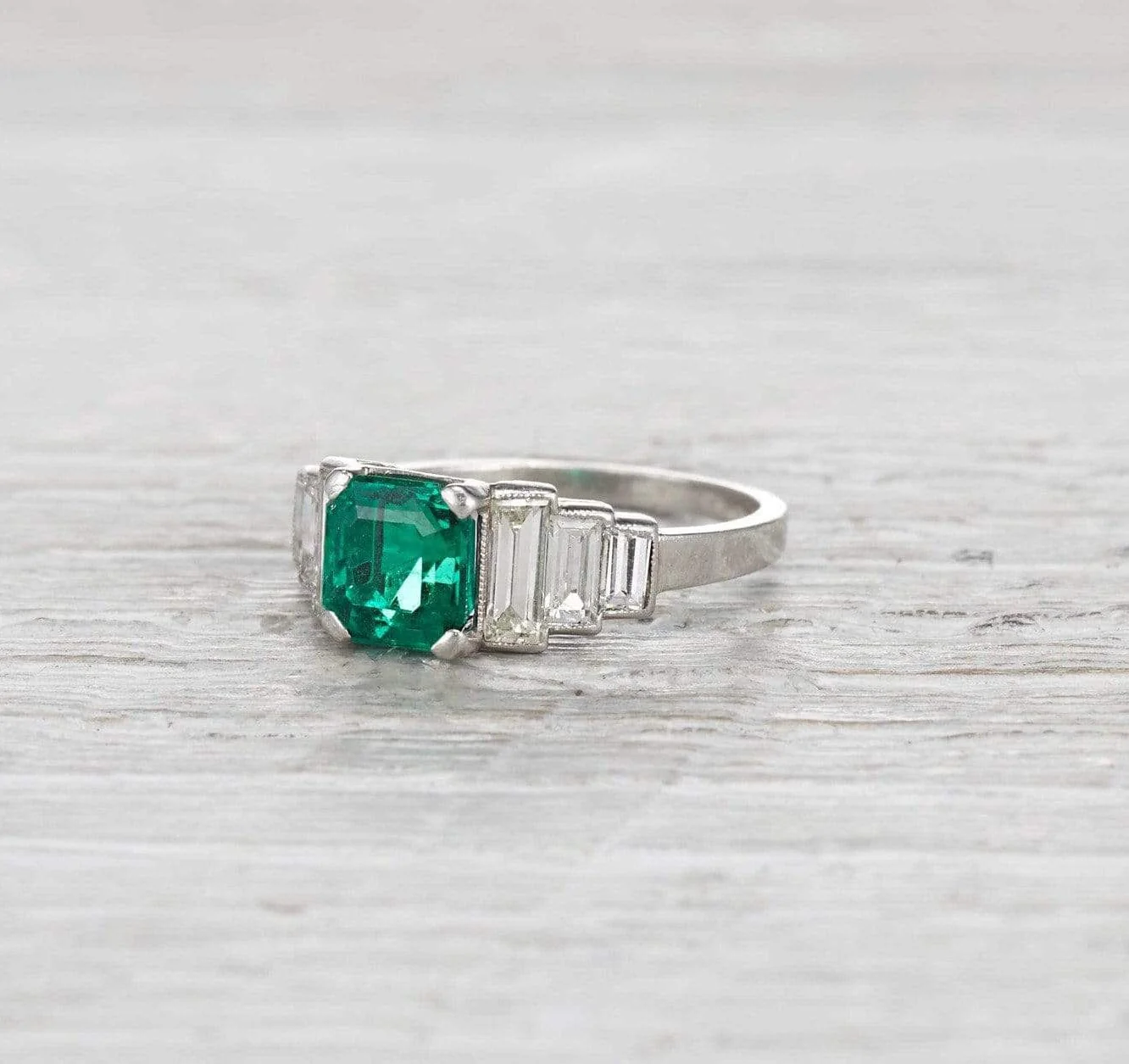 1.50 Carat Art Deco Emerald Engagement Ring