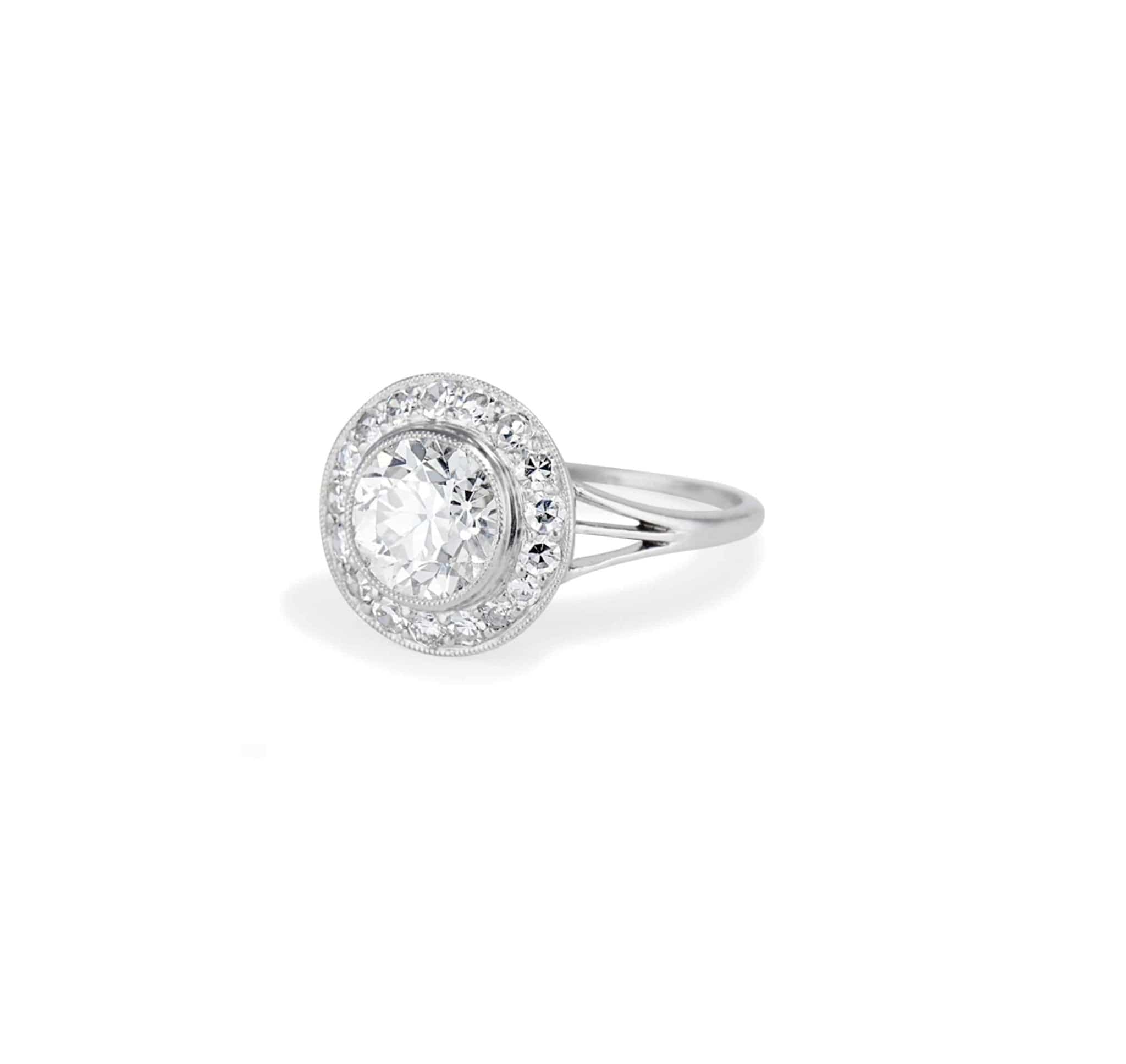 Art Deco 1.53 Carat Old European Cut Diamond Halo