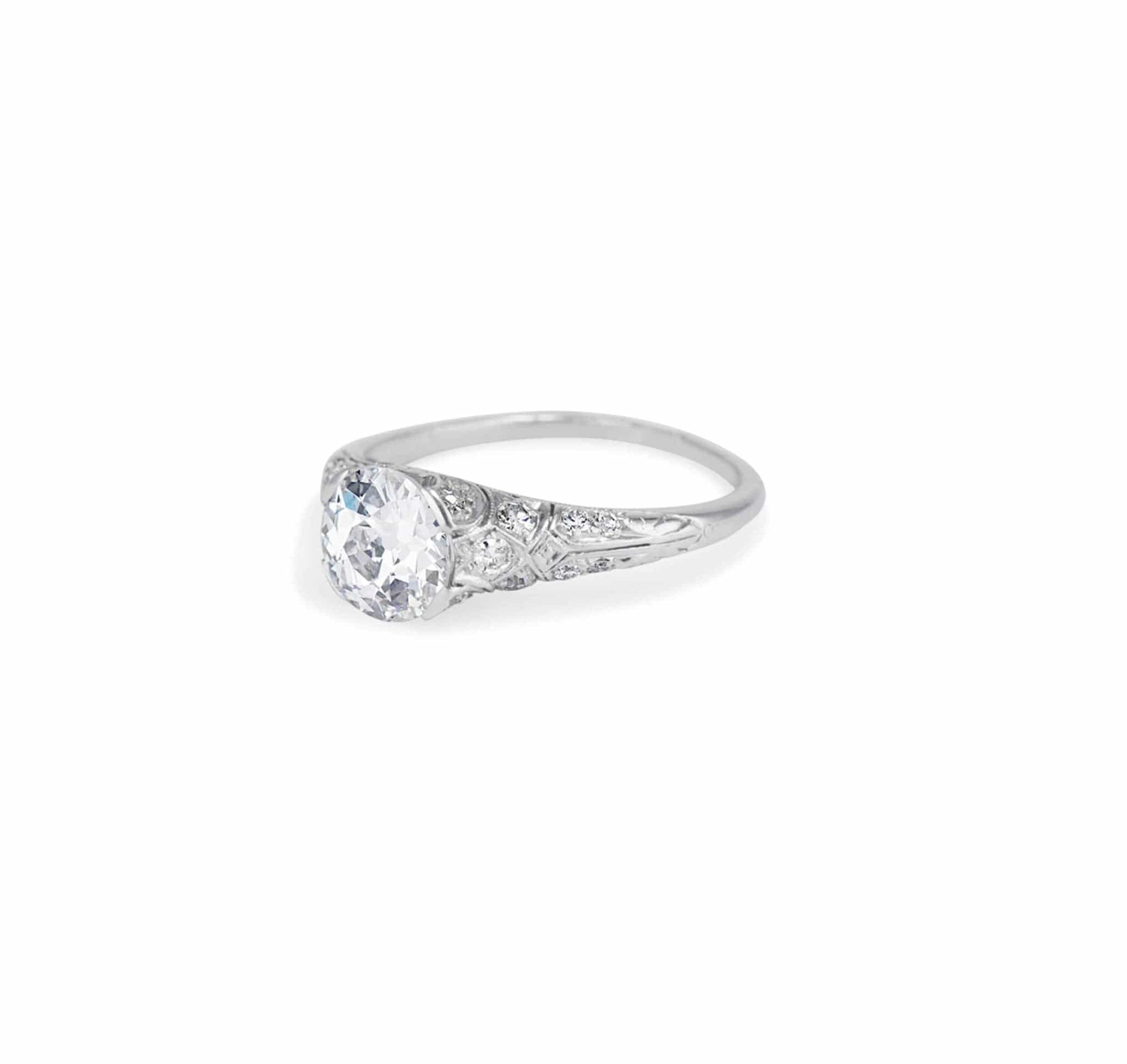 Edwardian 1.55 Carat Old European Cut Diamond Filigree Ring