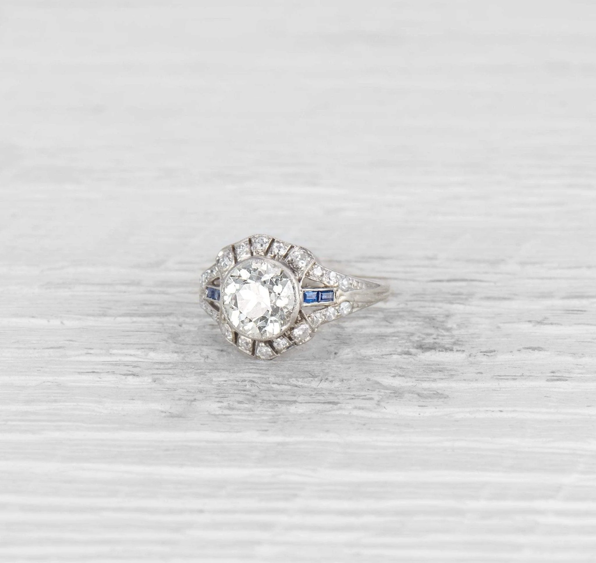 1.72 CARAT ART DECO DIAMOND AND SAPPHIRE RING