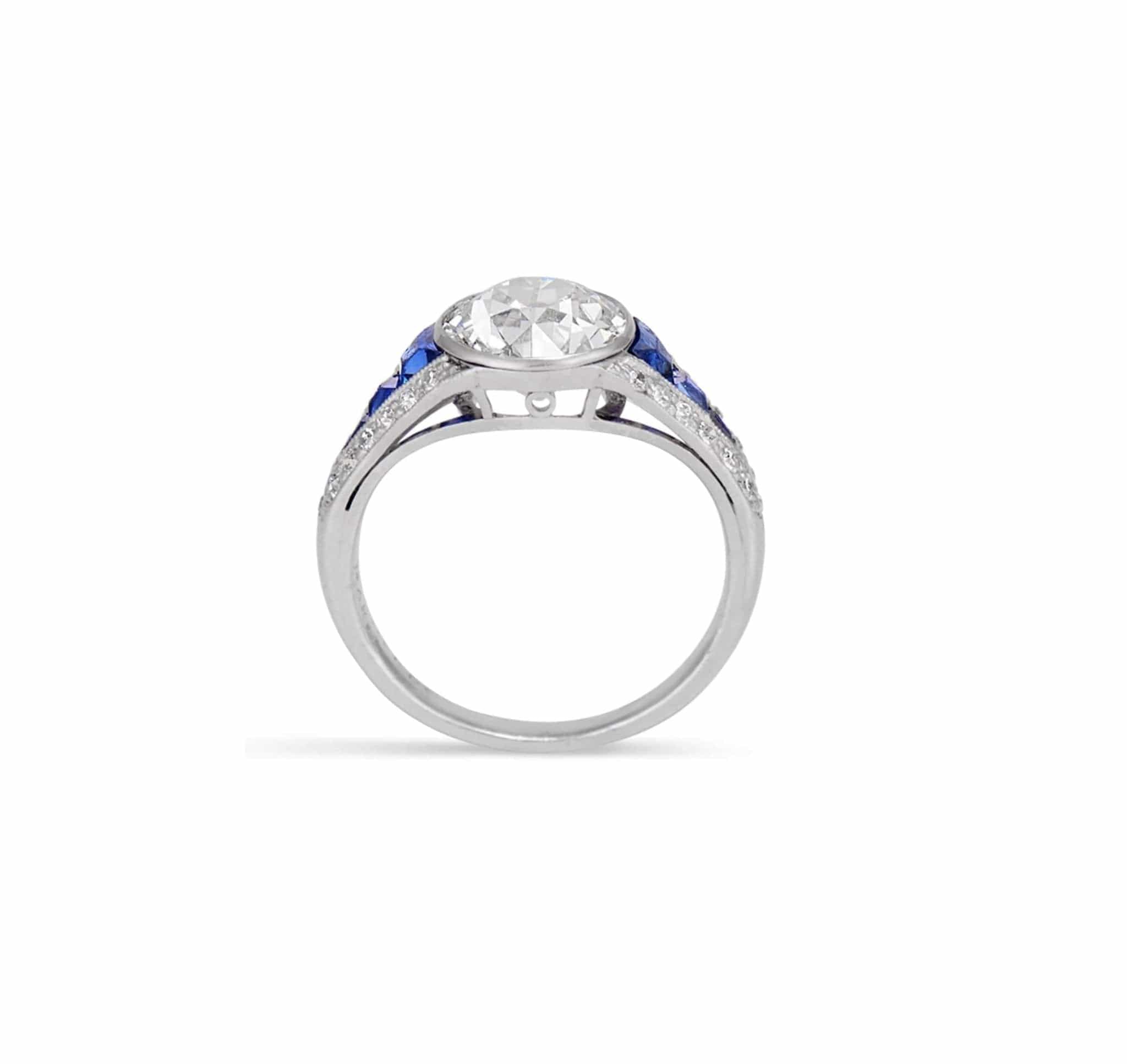 Boucheron Paris Art Deco 1.94 Carat Diamond & Sapphire Ring - Image 4