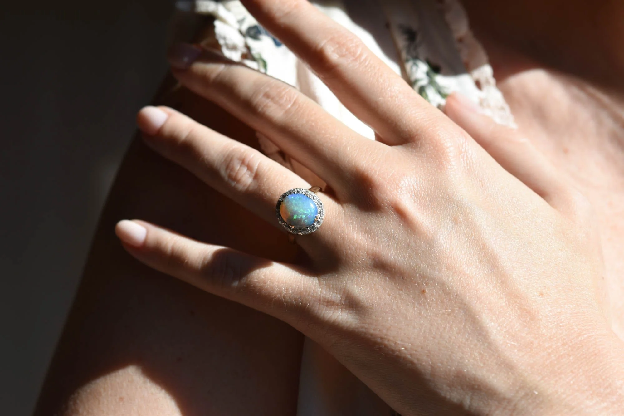 Edwardian Opal and Diamond Antique Cluster Ring - Image 3