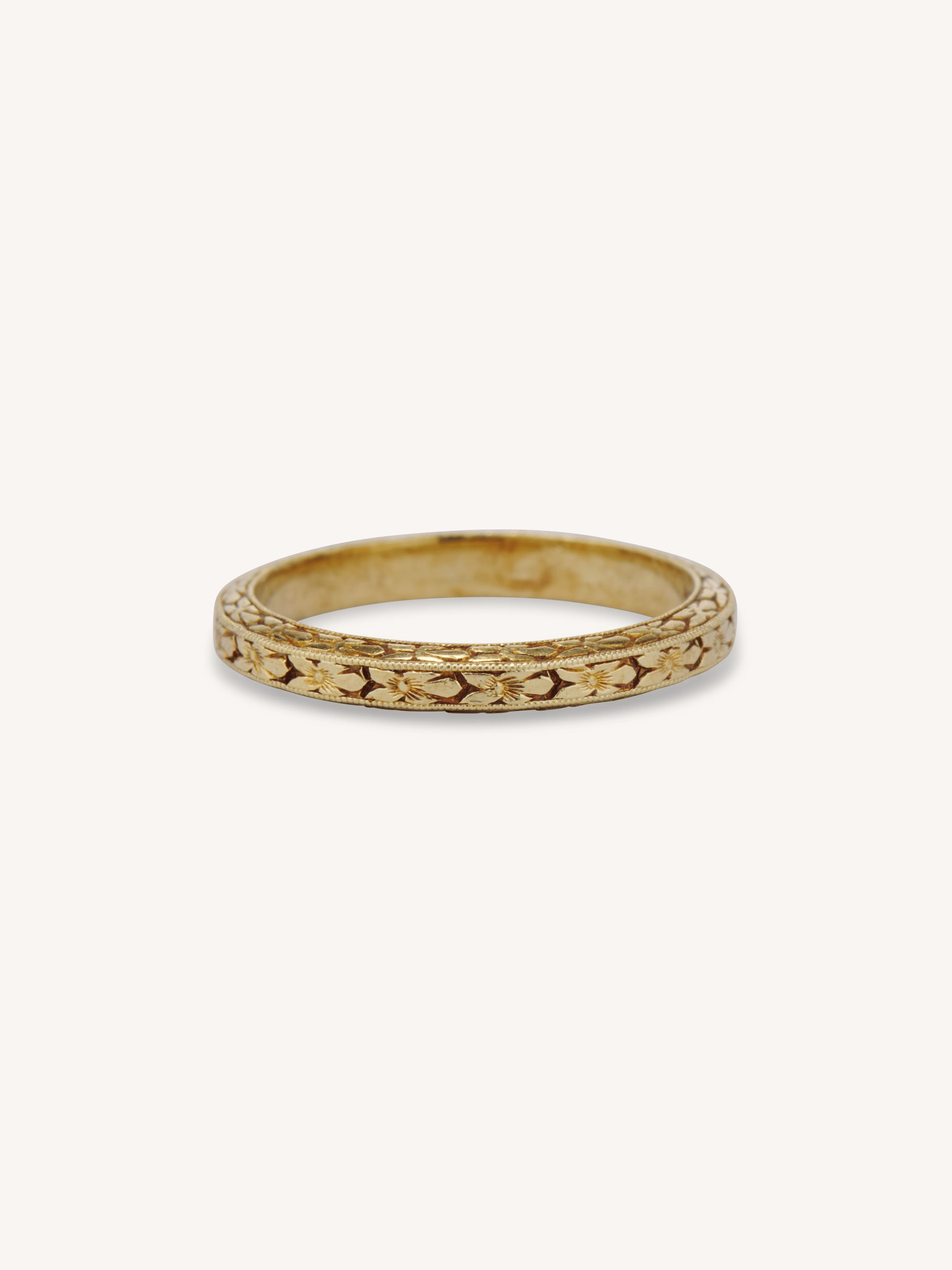 18K Yellow Gold Antique Orange Blossom Antique Wedding Band - Size 3.75