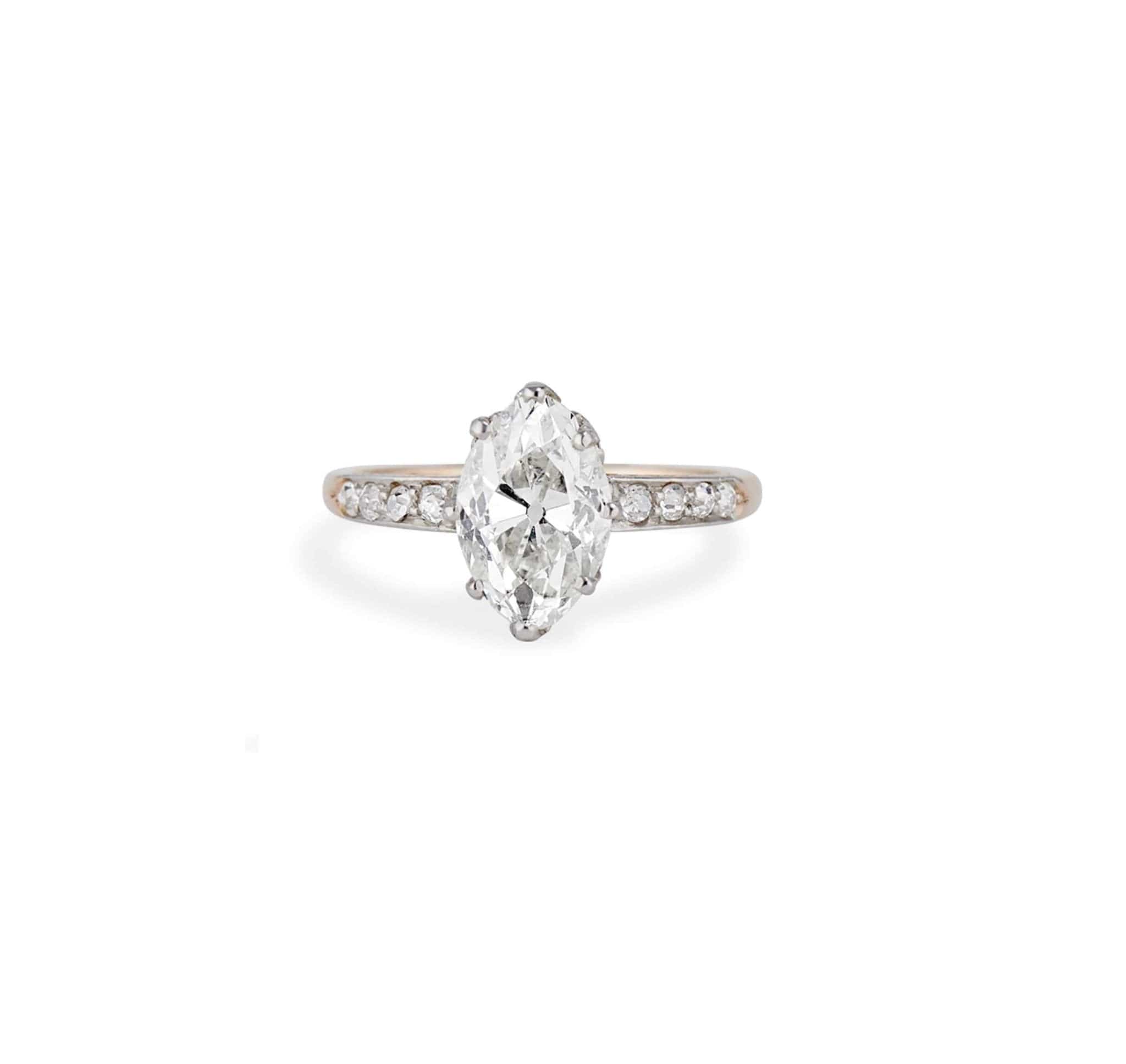 Edwardian 2.55 Carat Marquise Cut Two Tone Ring - Image 2