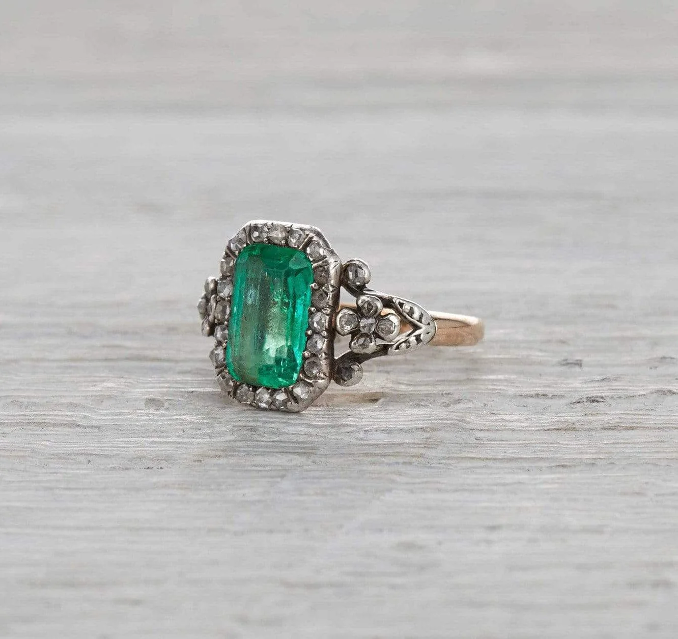 Two Carat Georgian Emerald and Diamond Ring