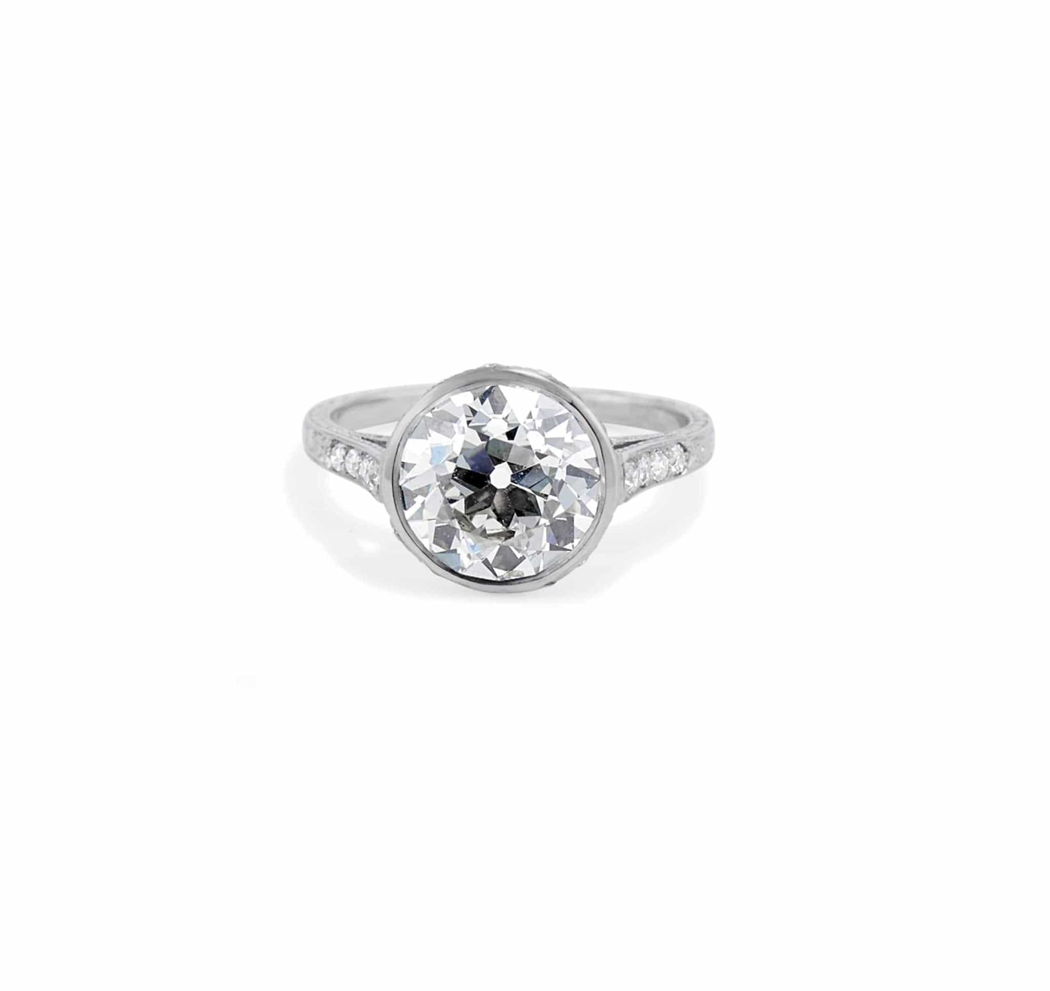 Art Deco 3.21 Carat Old European Cut Diamond Engagement Ring
