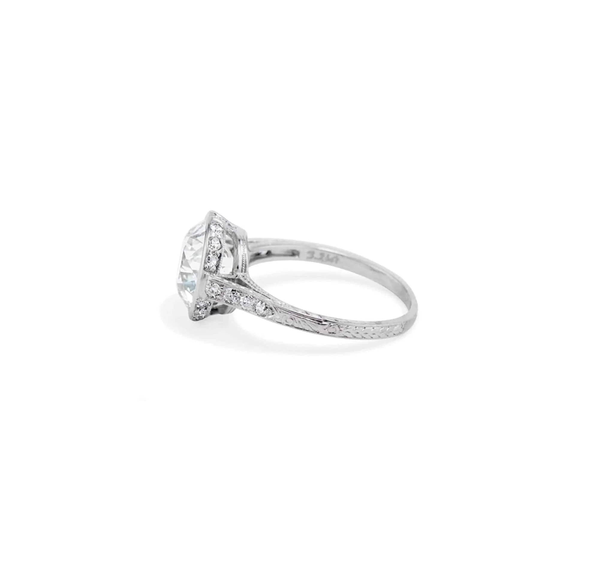 Art Deco 3.21 Carat Old European Cut Diamond Engagement Ring - Image 3