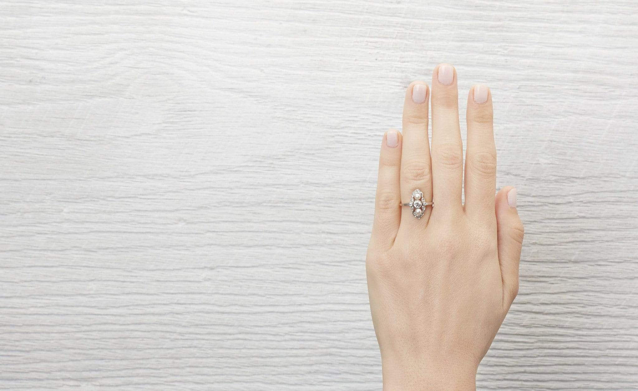 .30 Carat Edwardian Diamond and Pearl Navette Ring - Image 5