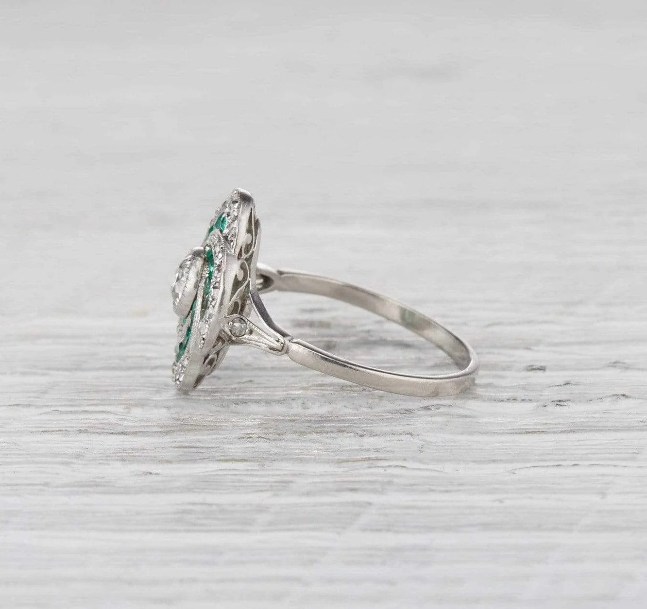 .35 Carat Art Deco Diamond and Emerald Ring - Image 3