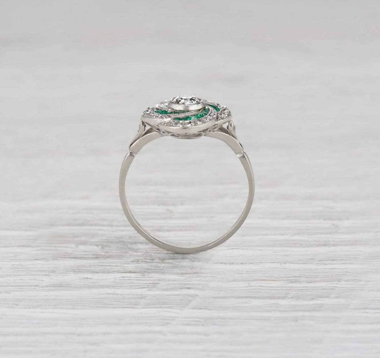 .35 Carat Art Deco Diamond and Emerald Ring - Image 5