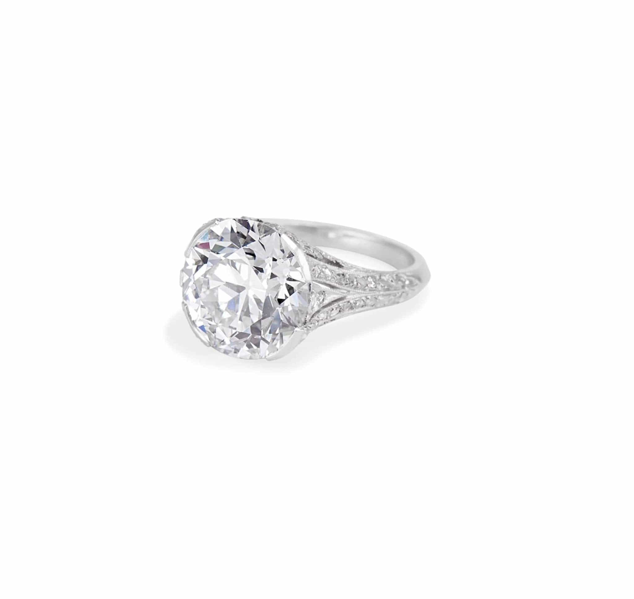 Edwardian 4.87 Carat Old European Cut Diamond Filigree Ring