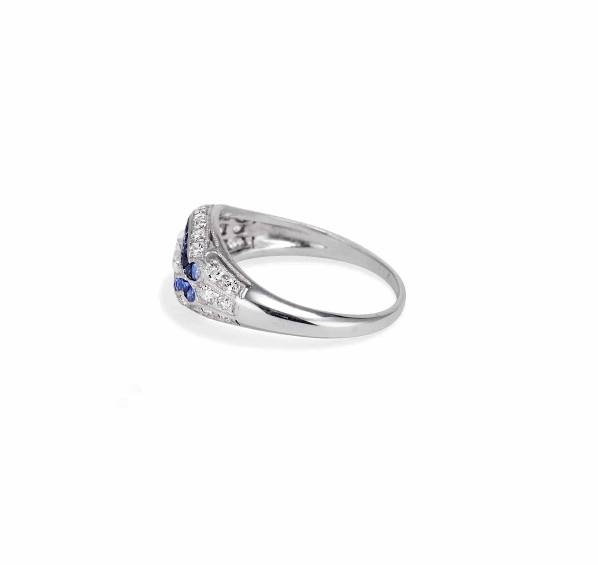 Egyptian Revival Art Deco .40 Carat Marquise Diamond & Sapphire Ring - Image 3