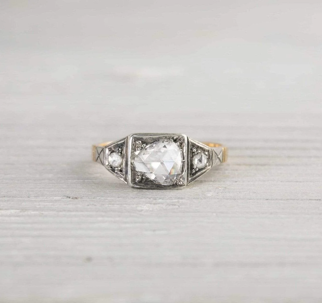 .45 Carat Silver on Gold Pear Shape Rose Cut Vintage Engagement Ring - Image 2