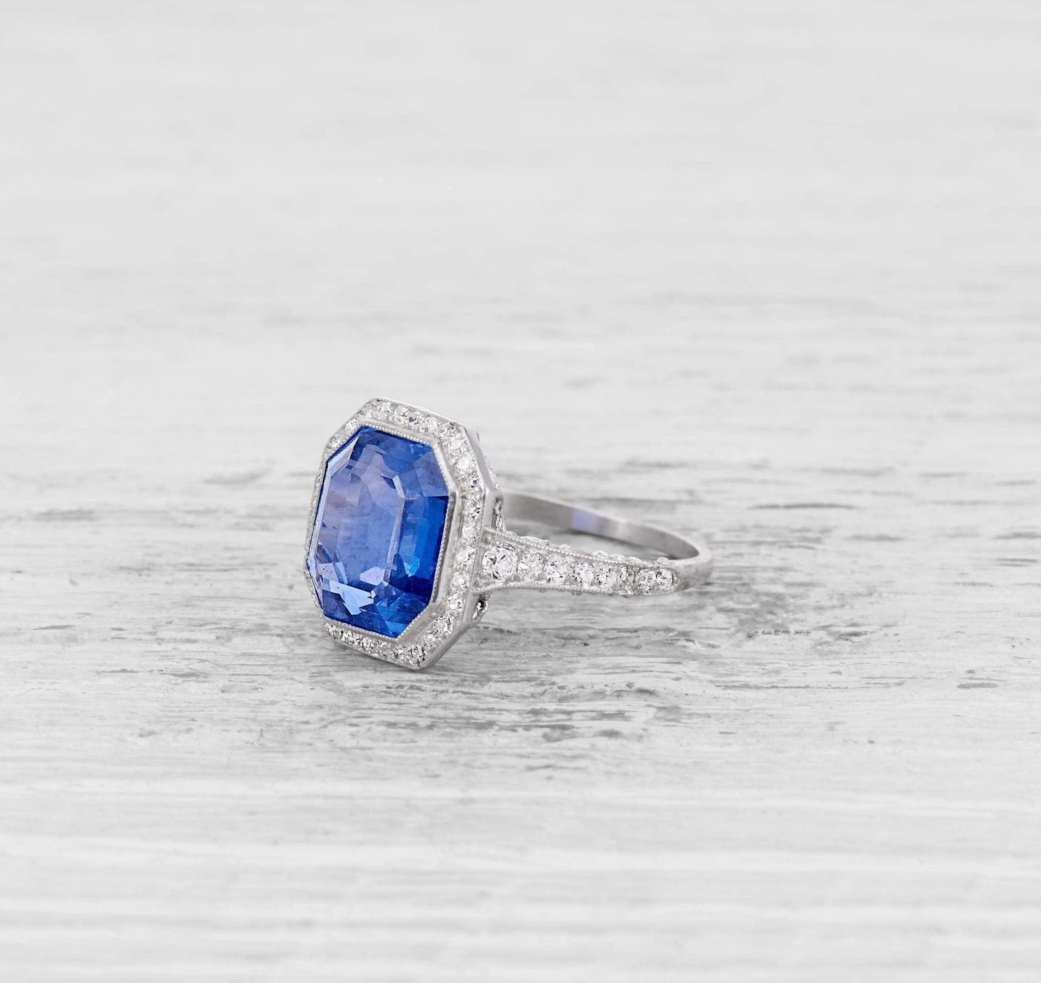 6.38 CARAT EDWARDIAN SAPPHIRE AND DIAMOND ENGAGEMENT RING
