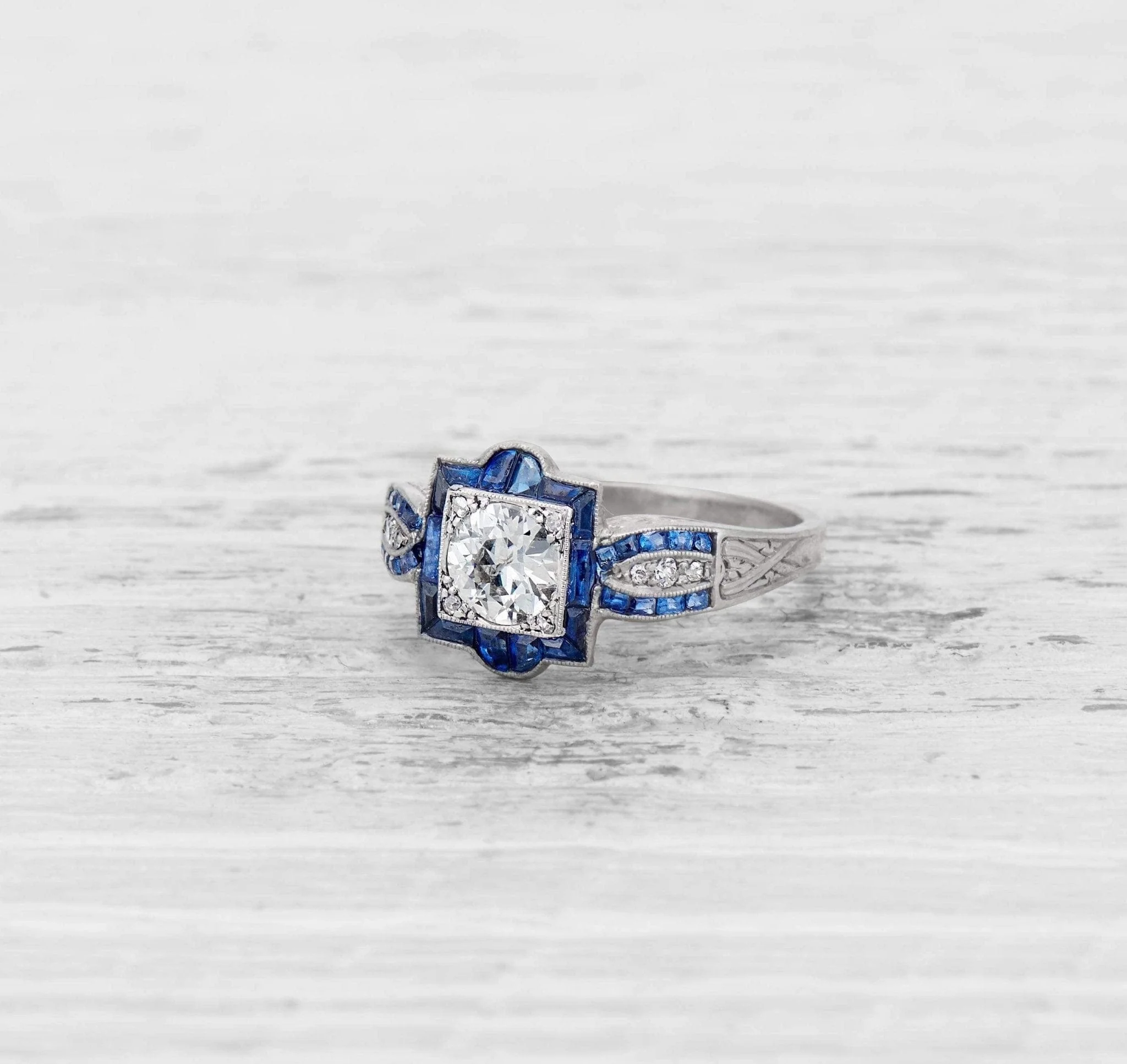 .60 CARAT ART DECO DIAMOND AND SAPPHIRE ENGAGEMENT RING