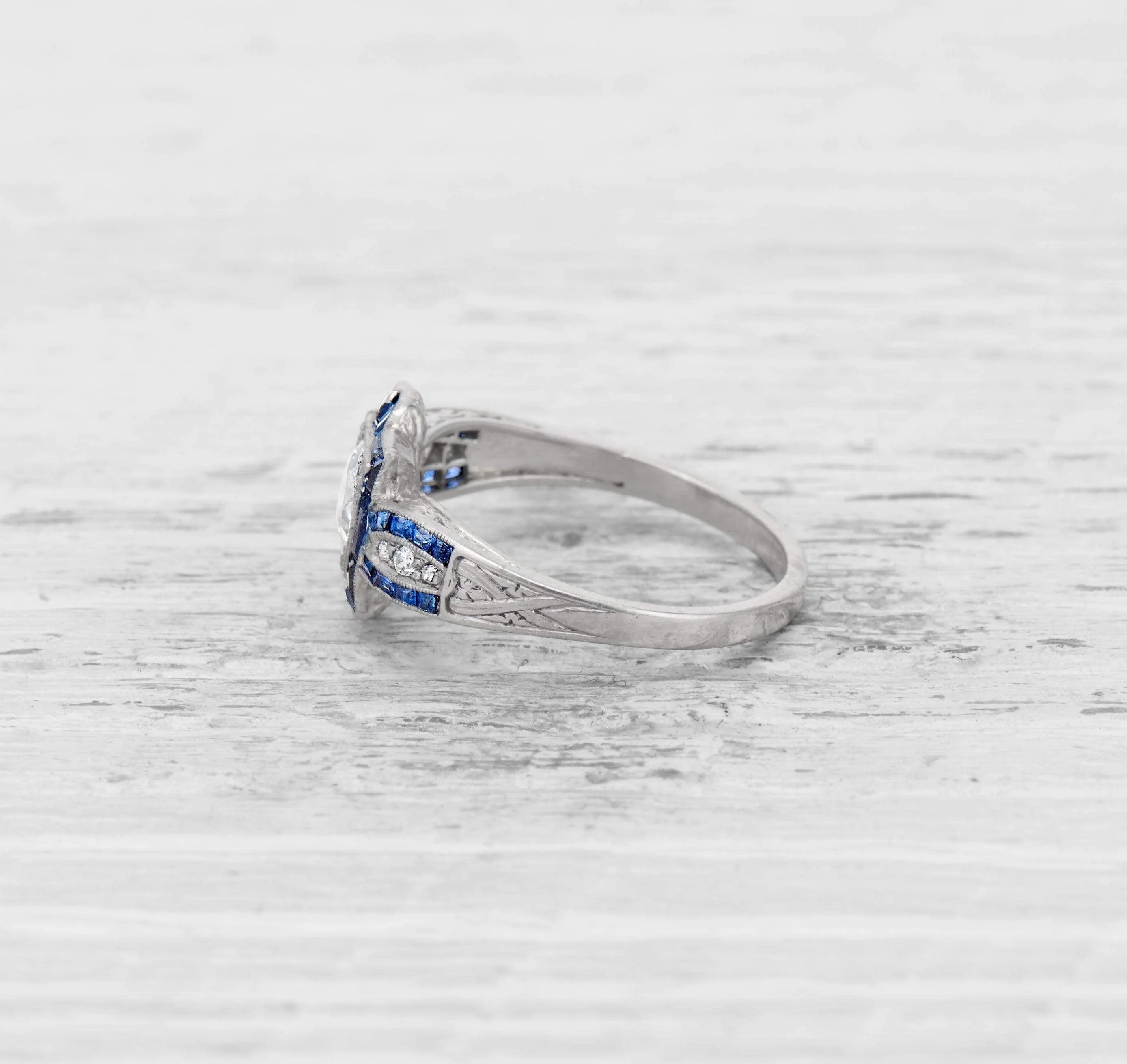.60 CARAT ART DECO DIAMOND AND SAPPHIRE ENGAGEMENT RING - Image 3