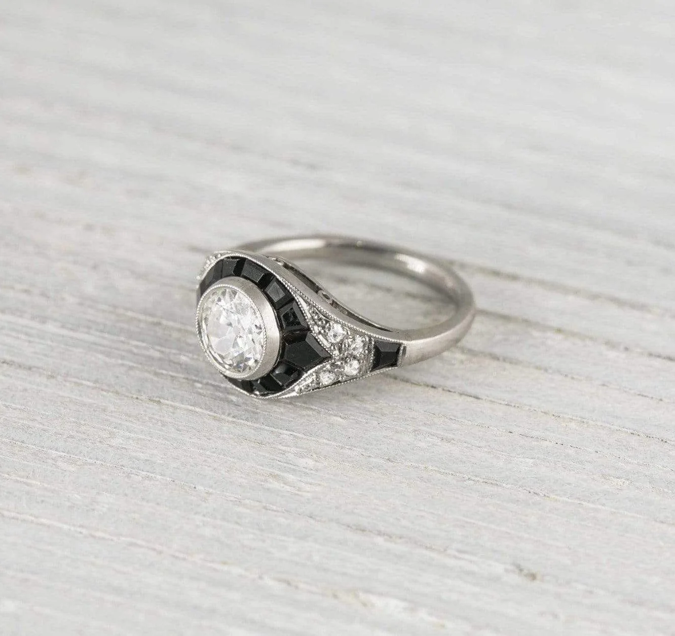 .60 Carat Vintage Art Deco Mauboussin Onyx & Diamond Engagement Ring