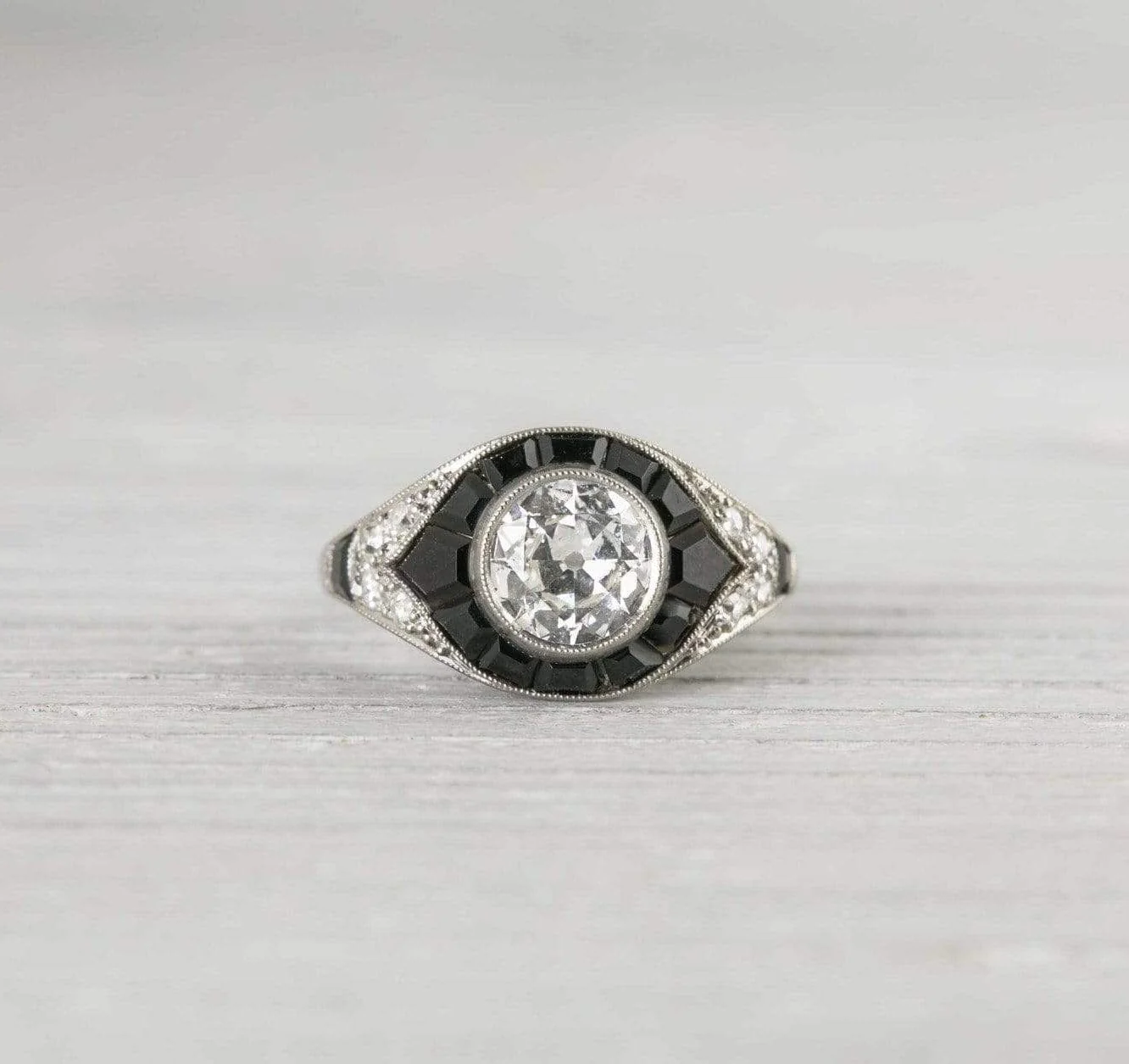 .60 Carat Vintage Art Deco Mauboussin Onyx & Diamond Engagement Ring - Image 2