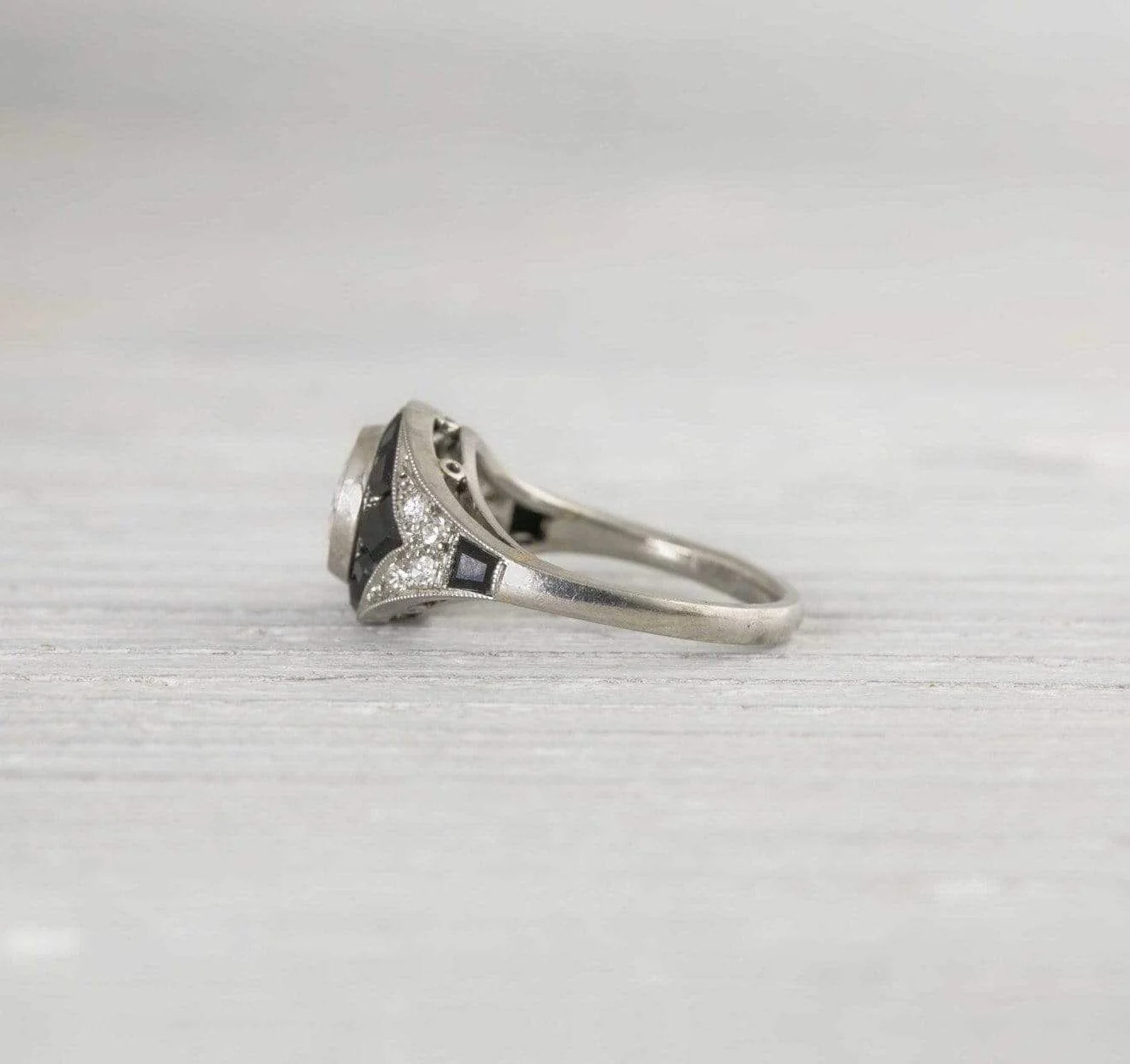 .60 Carat Vintage Art Deco Mauboussin Onyx & Diamond Engagement Ring - Image 3