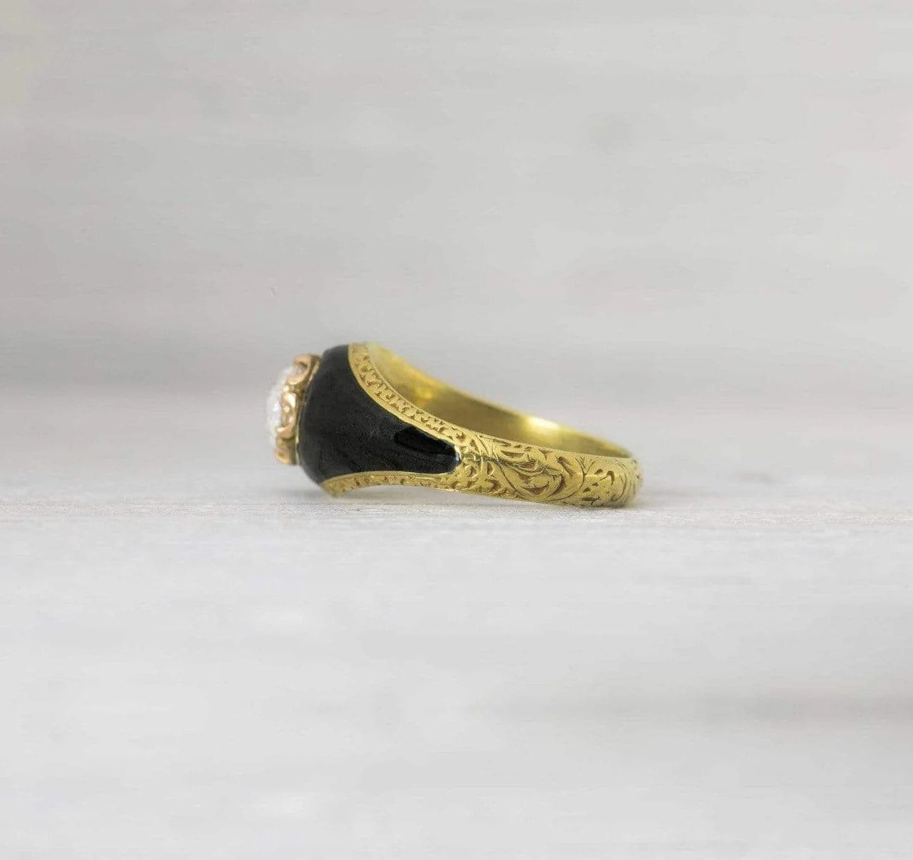 .72 Carat Antique Victorian Rose Cut Diamond & Black Enamel Engagement Ring - Image 3
