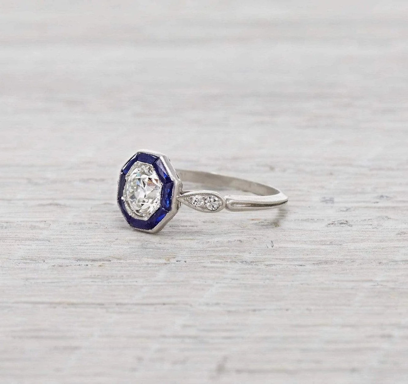 .73 Carat Diamond and Sapphire Art Deco Engagement Ring