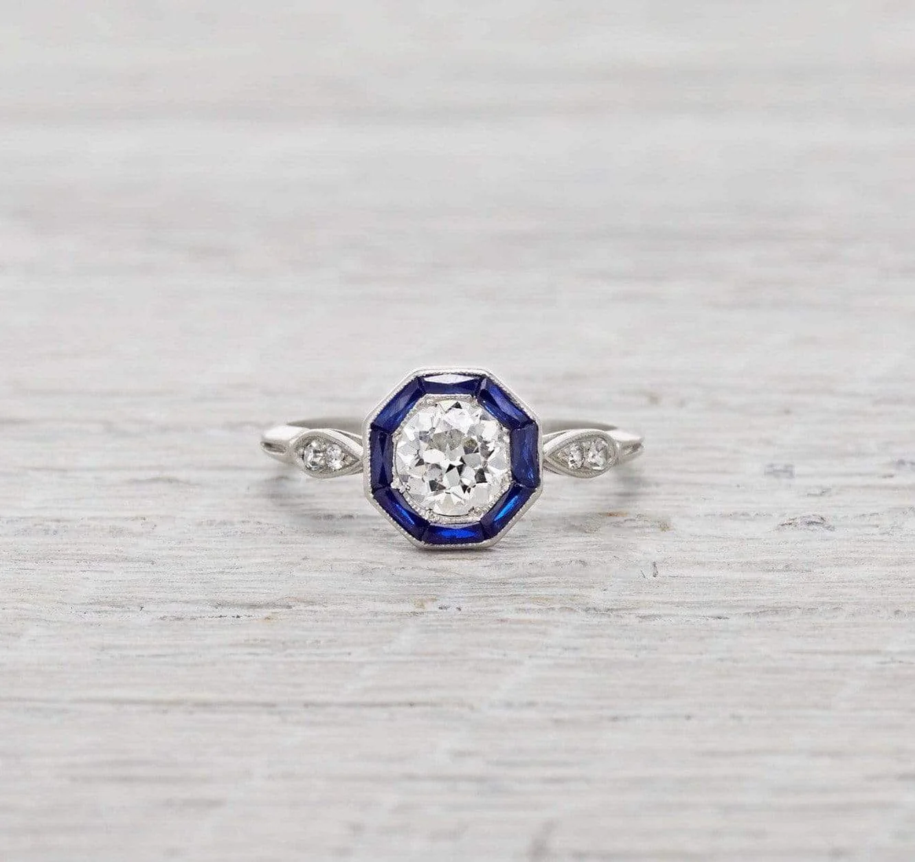 .73 Carat Diamond and Sapphire Art Deco Engagement Ring - Image 2