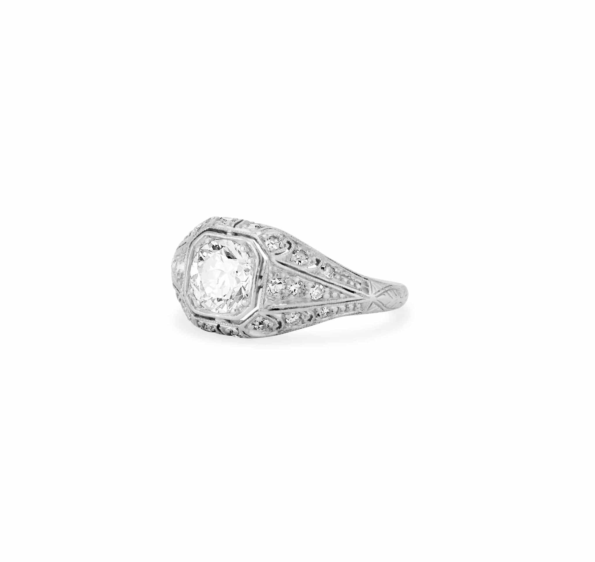 Art Deco .75 Carat Transitional Cut Diamond Filigree Ring - Image 2