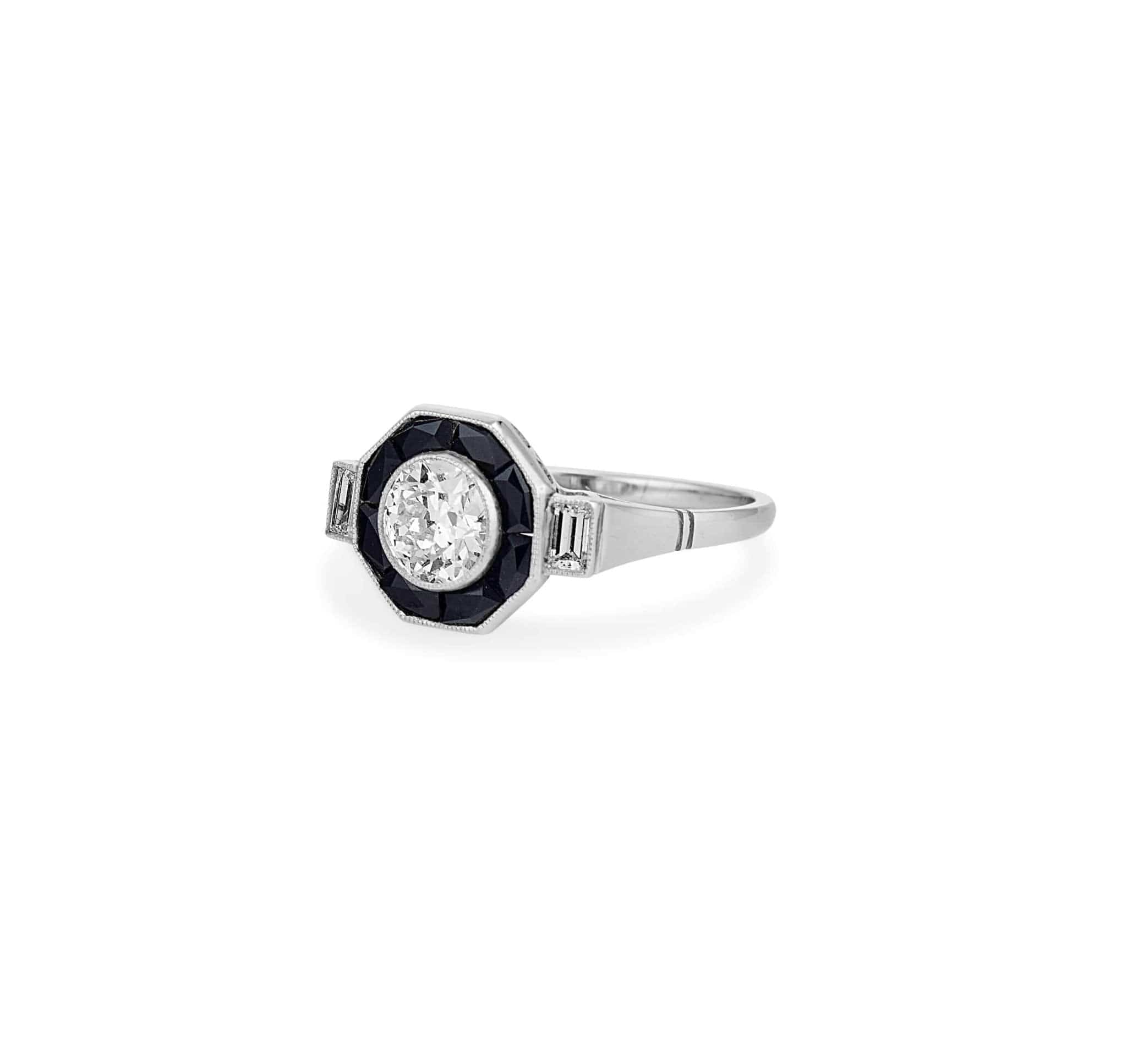 .80 Carat Art Deco Diamond and Black Onyx Engagement Ring