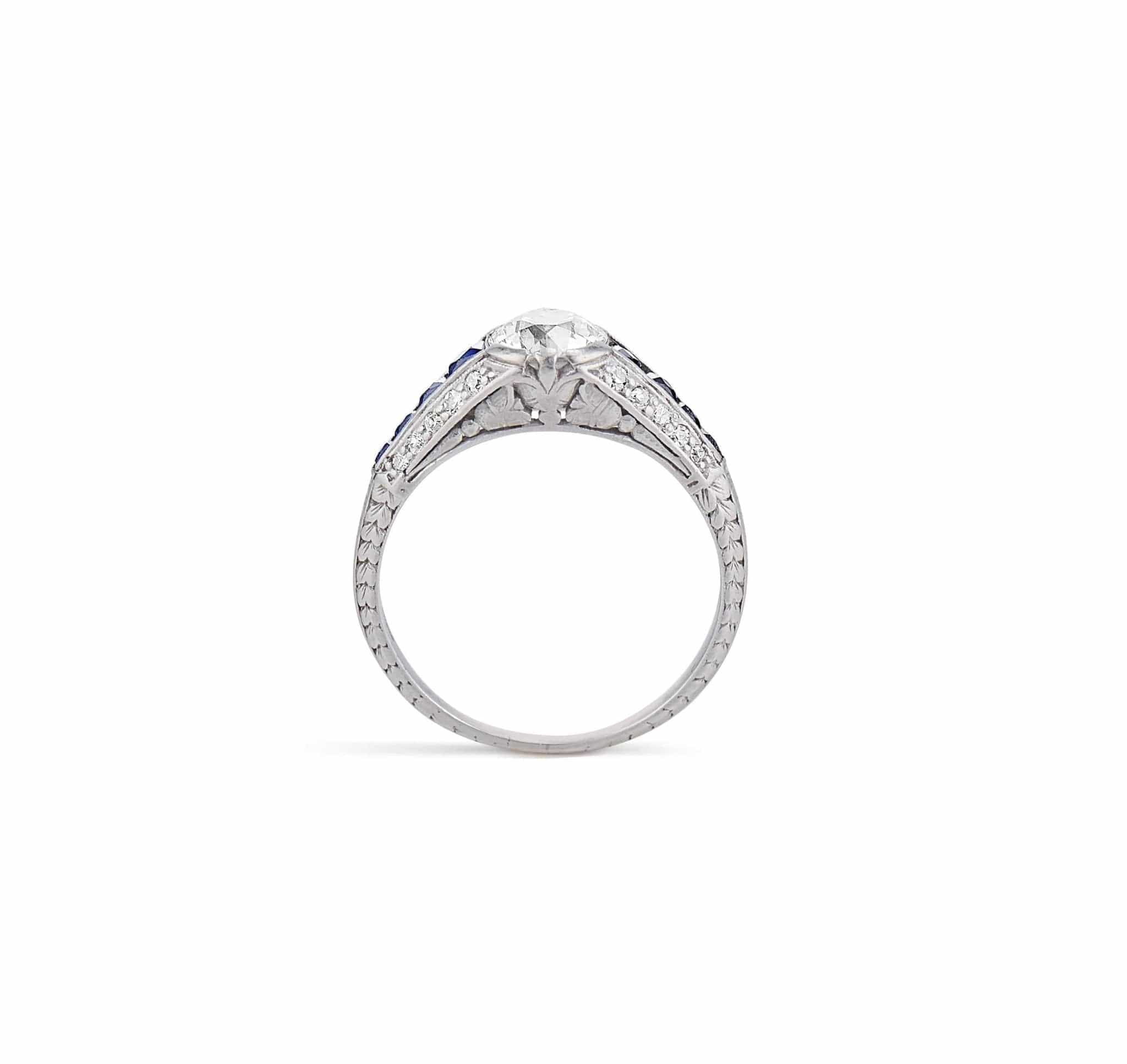 Art Deco .80 Carat Diamond & Sapphire Filigree Ring - Image 4