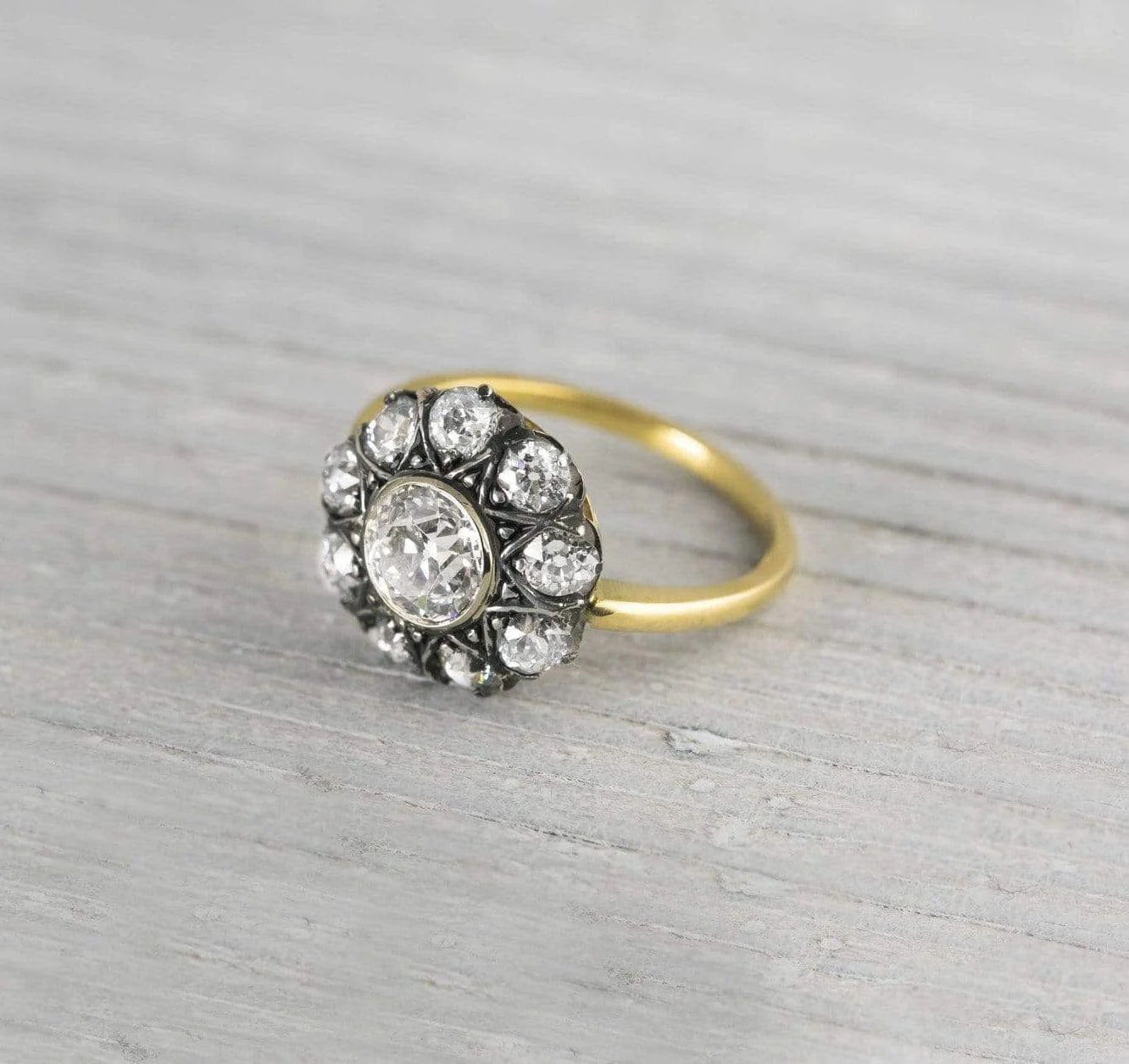 .93 Carat Silver on Gold Victorian Diamond Engagement Ring