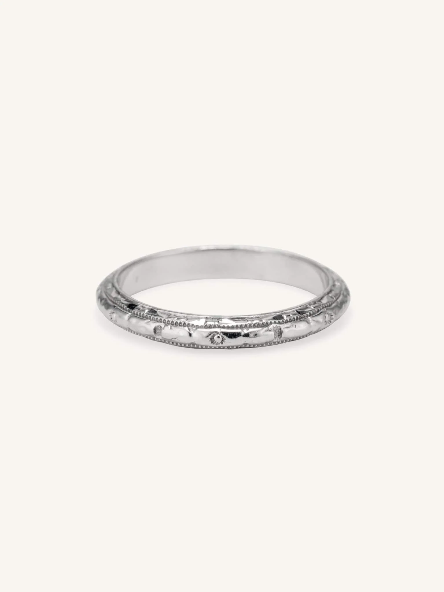 Art Deco Forget Me Not Engraved Wedding Band Size 6.25